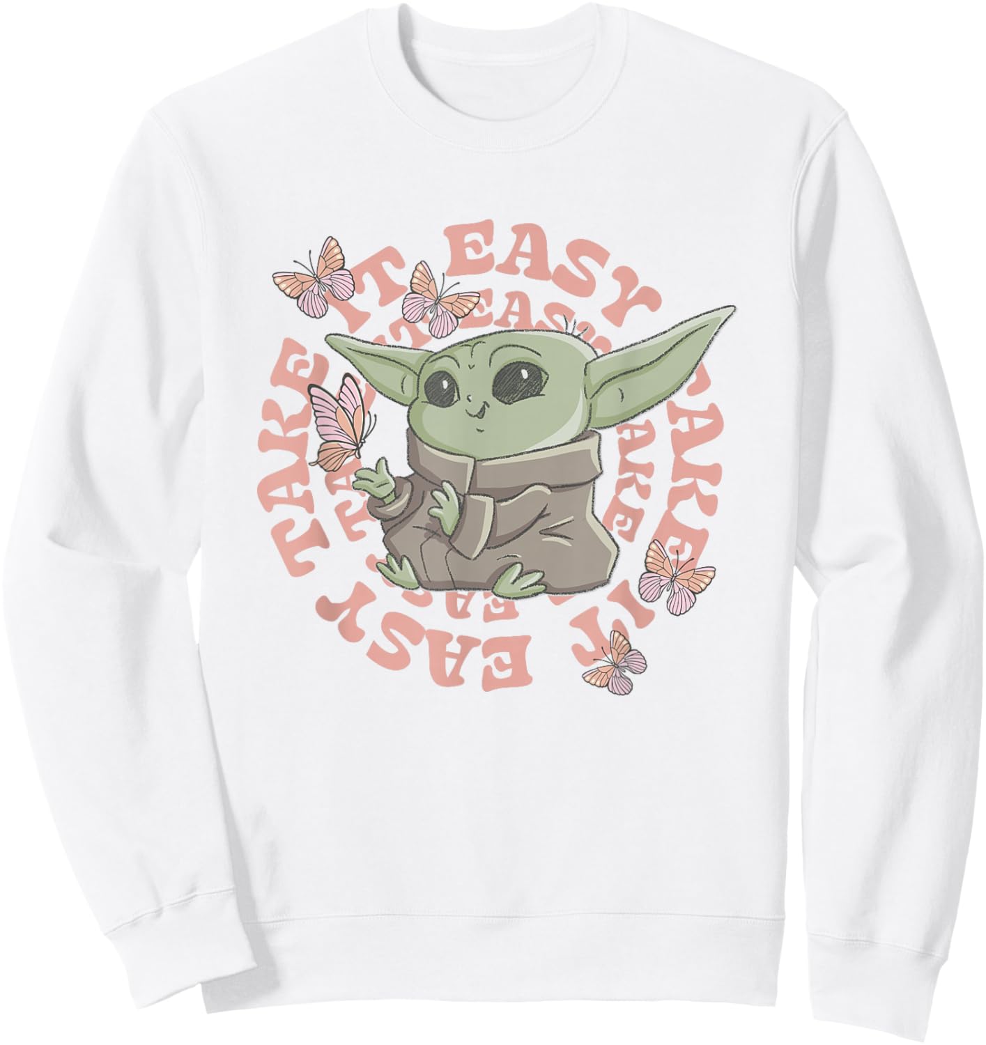 Star Wars The Mandalorian Cute Grogu Take It Easy Chest Logo Sweatshirt - Sweatshirt | White