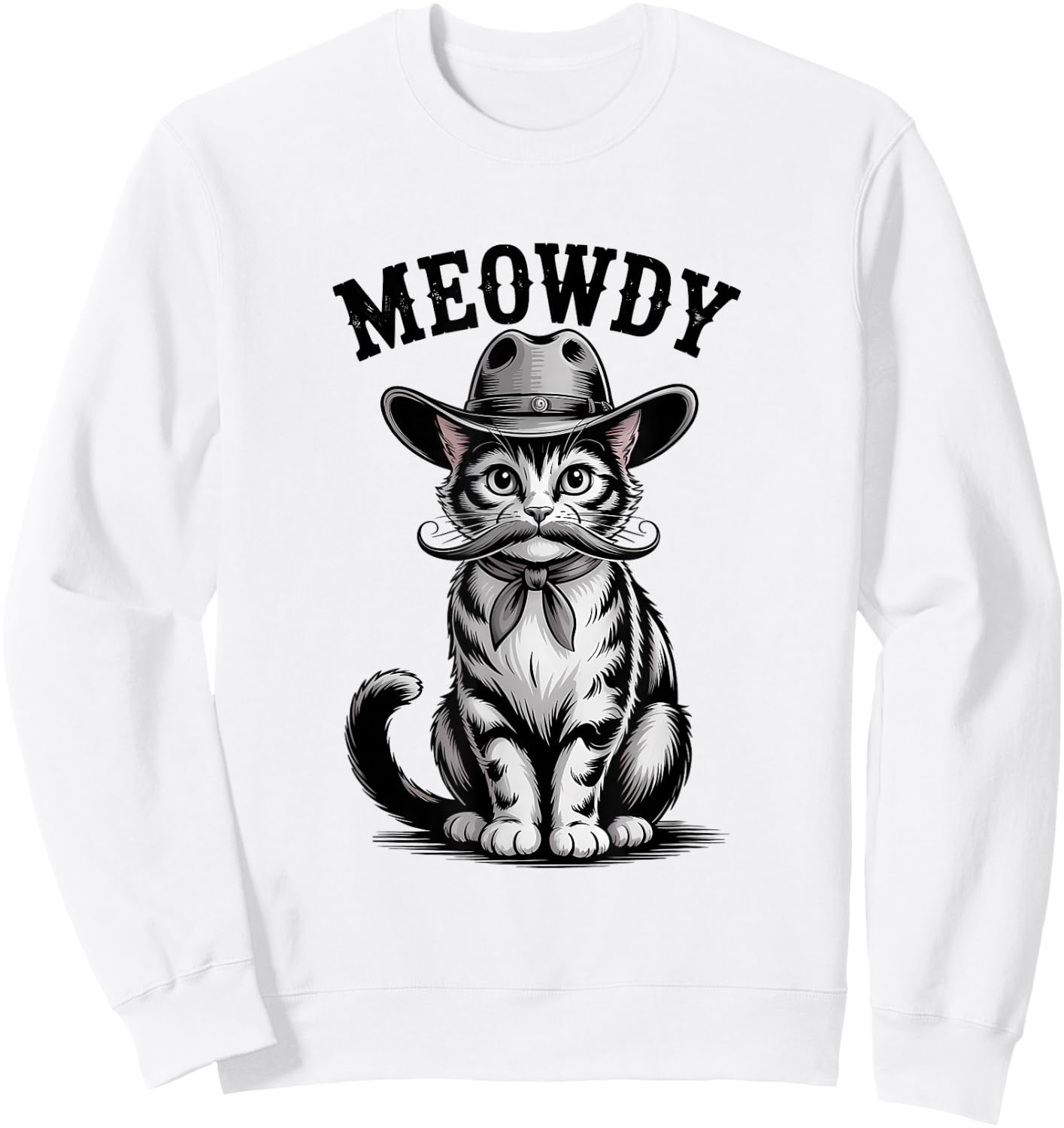 Meowdy Country Music Moustache Vintage Western Cowboy Cat Sweatshirt - Sweatshirt | White