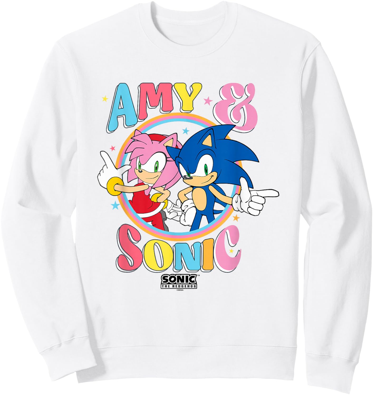 Sonic The Hedgehog Amy & Sonic Colorful Retro Portrait Sweatshirt - Sweatshirt | White