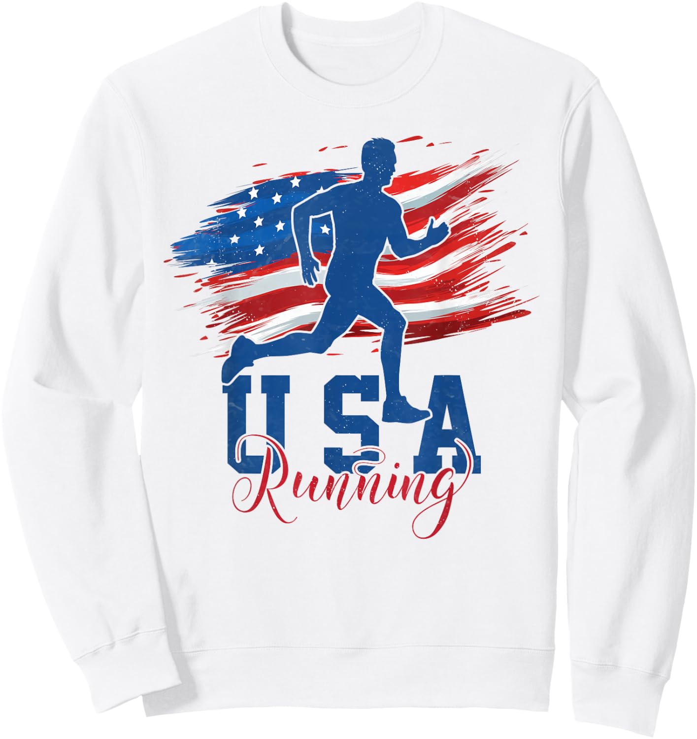 American Flag Running Runner 4th of July USA Support Team Kids Men Sweatshirt - Sweatshirt | White