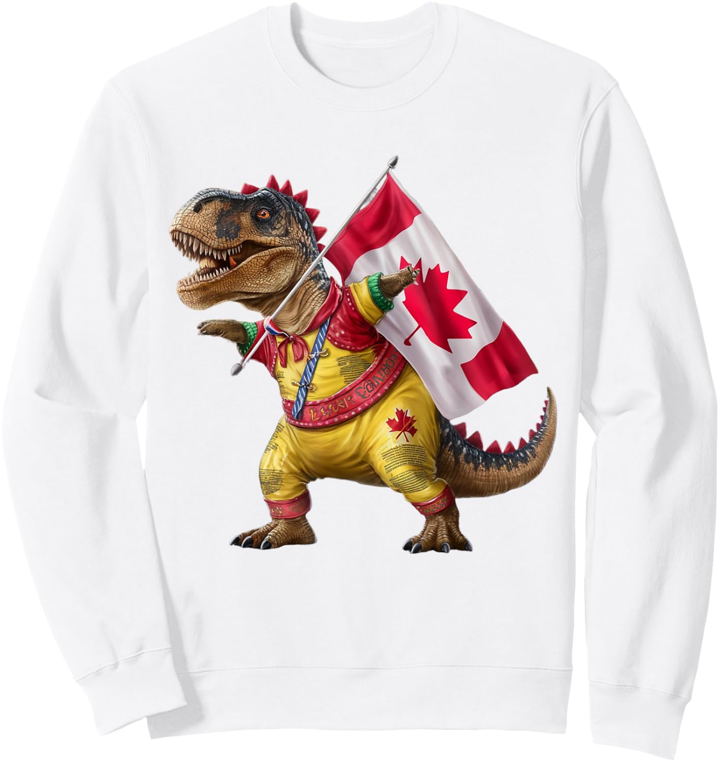 Happy Canada Day Canada Kids Flag Funny Red Dinosaur Sweatshirt - Sweatshirt | White
