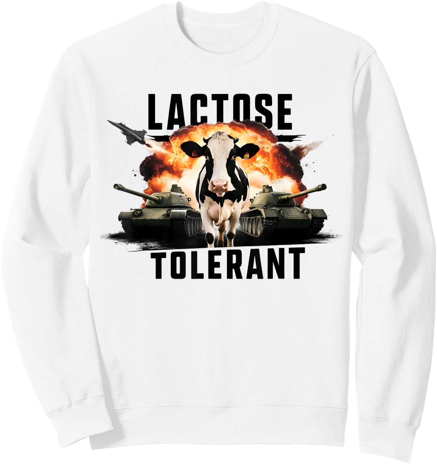Lactose Tolerant Funny Cow Meme Men Women Diet Gym Humor Sweatshirt - Sweatshirt | White
