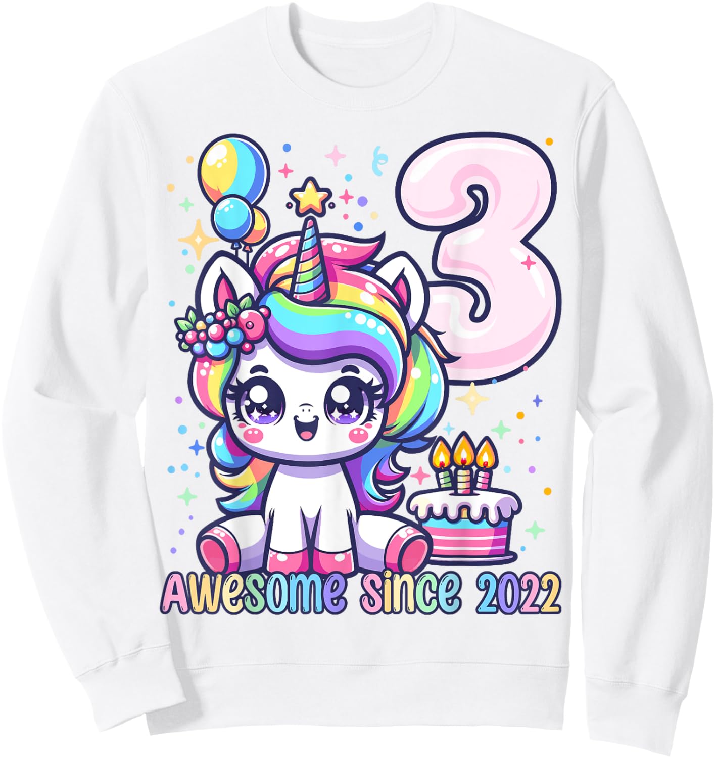 Unicorn 3rd Birthday 3 Year Old Unicorn Party Girls Outfit Sweatshirt - Sweatshirt | White