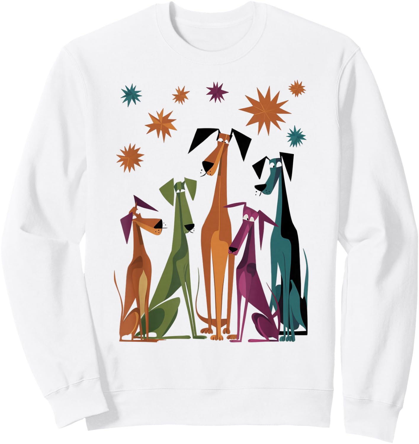 Vintage Retro Mid-Century Long Neck Dogs 50s 60s Style Sweatshirt - Sweatshirt | White