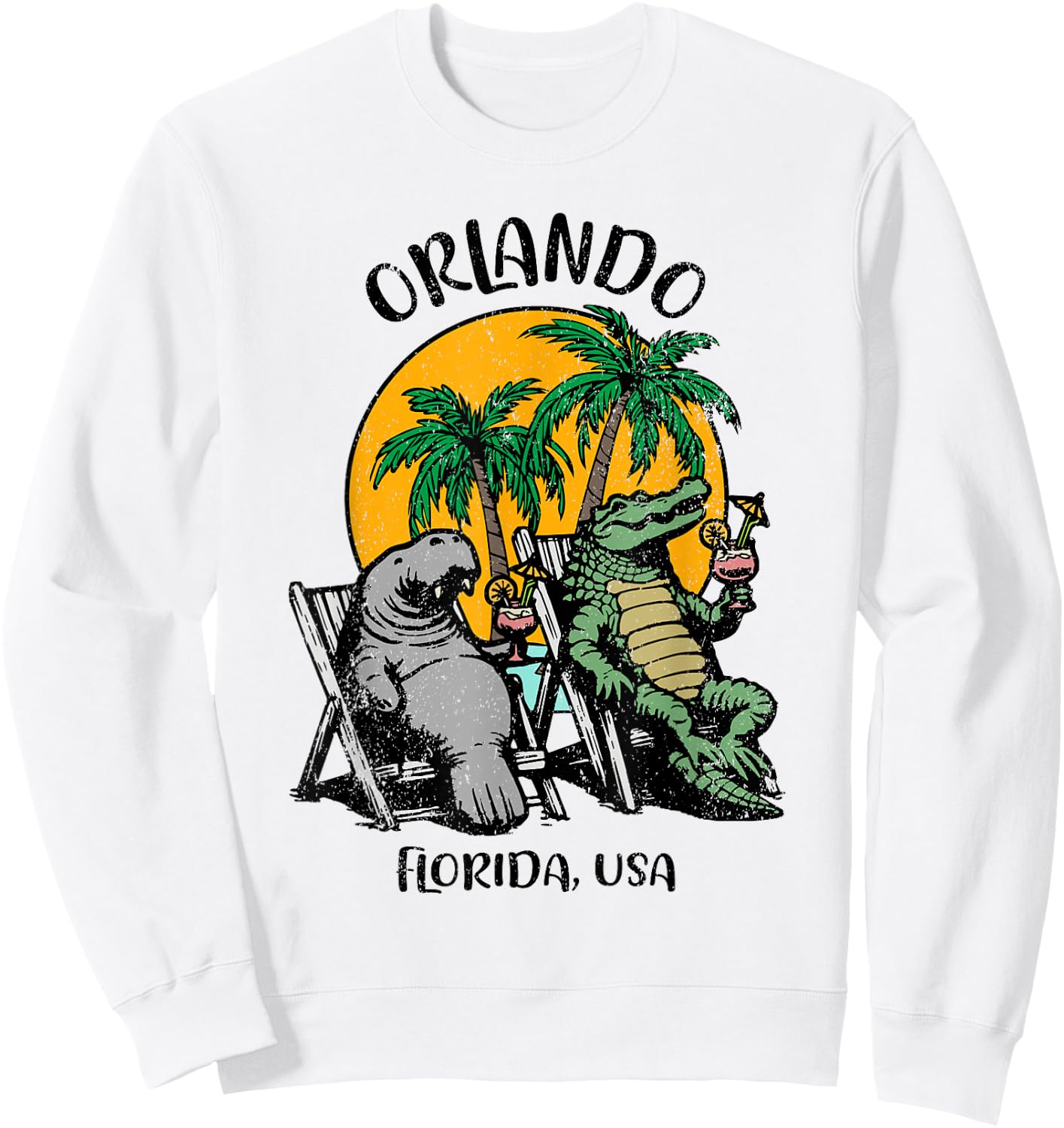 Orlando Florida USA Funny Manatee Alligator Design Sweatshirt - Sweatshirt | White