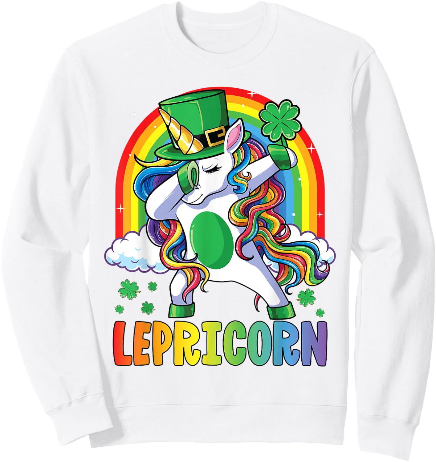 St Patricks Day Shirt Girls Dab Unicorn Leprechaun Lepricorn Sweatshirt - Sweatshirt | White