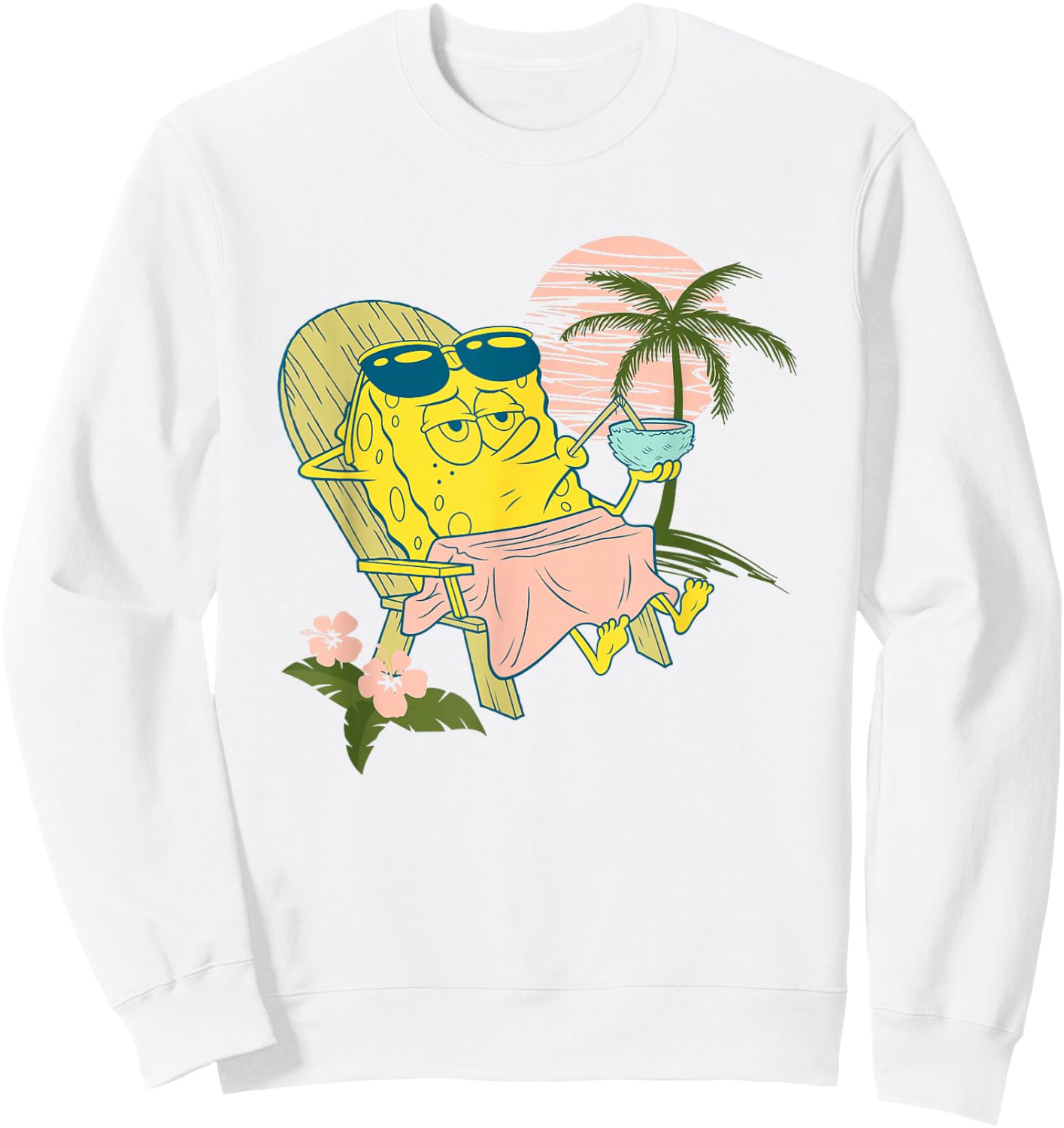 SpongeBob SquarePants Relaxing Having A Coconut At The Beach Sweatshirt - Sweatshirt | White