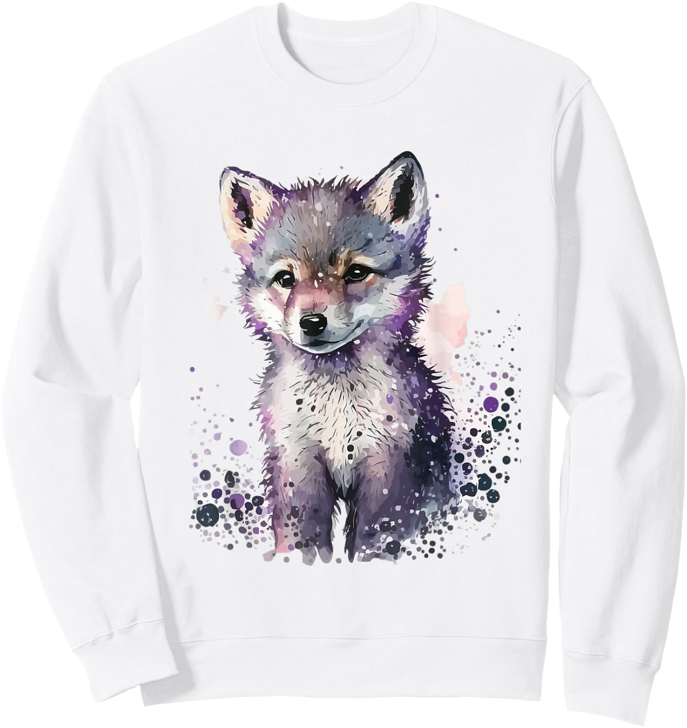 Wolf Puppy Animal Print Art Men Women Watercolor Wolf Pup Sweatshirt - Sweatshirt | White
