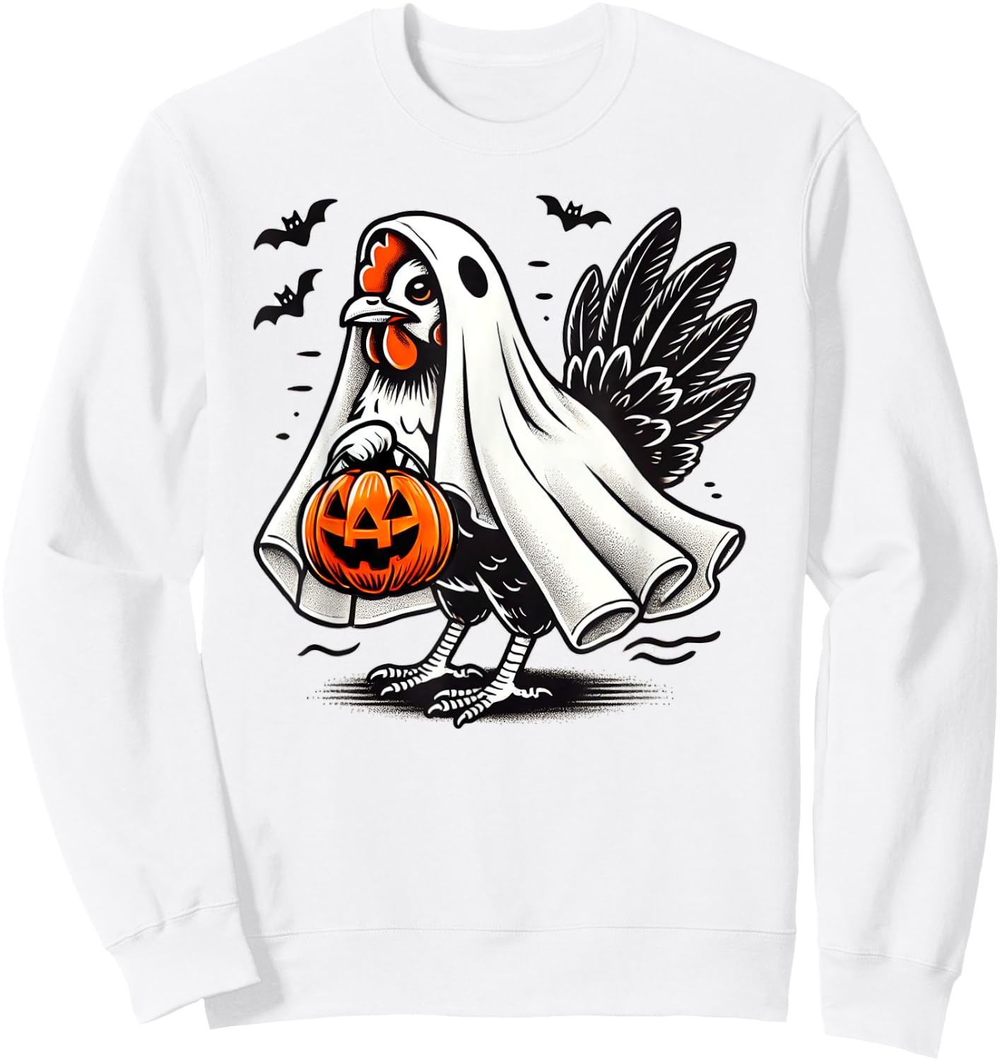 Shivering Chicken Halloween Ghost Rooster Trick Or Treat Sweatshirt - Sweatshirt | White