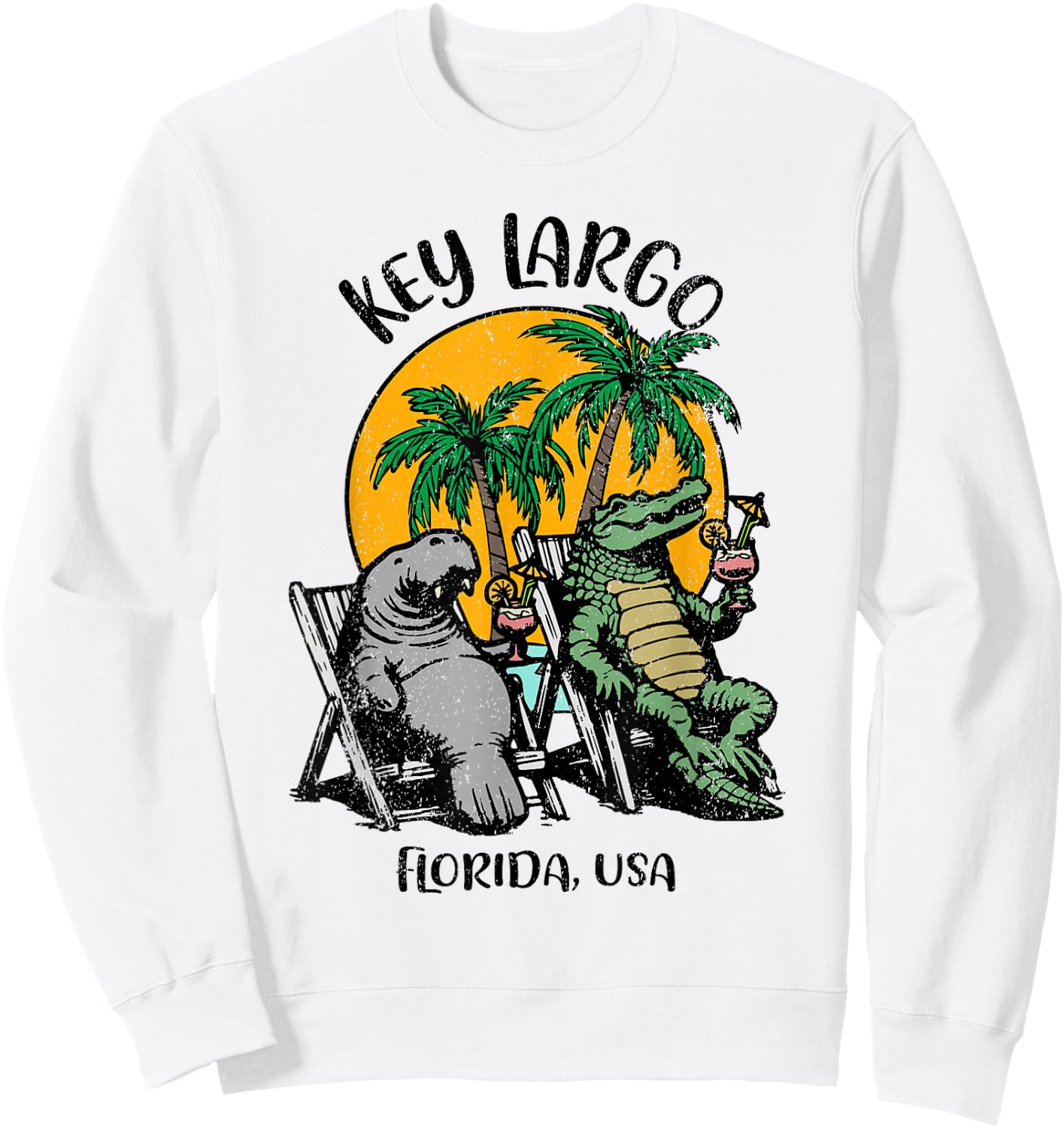 Key Largo Florida USA Funny Manatee Alligator Design Sweatshirt - Sweatshirt | White