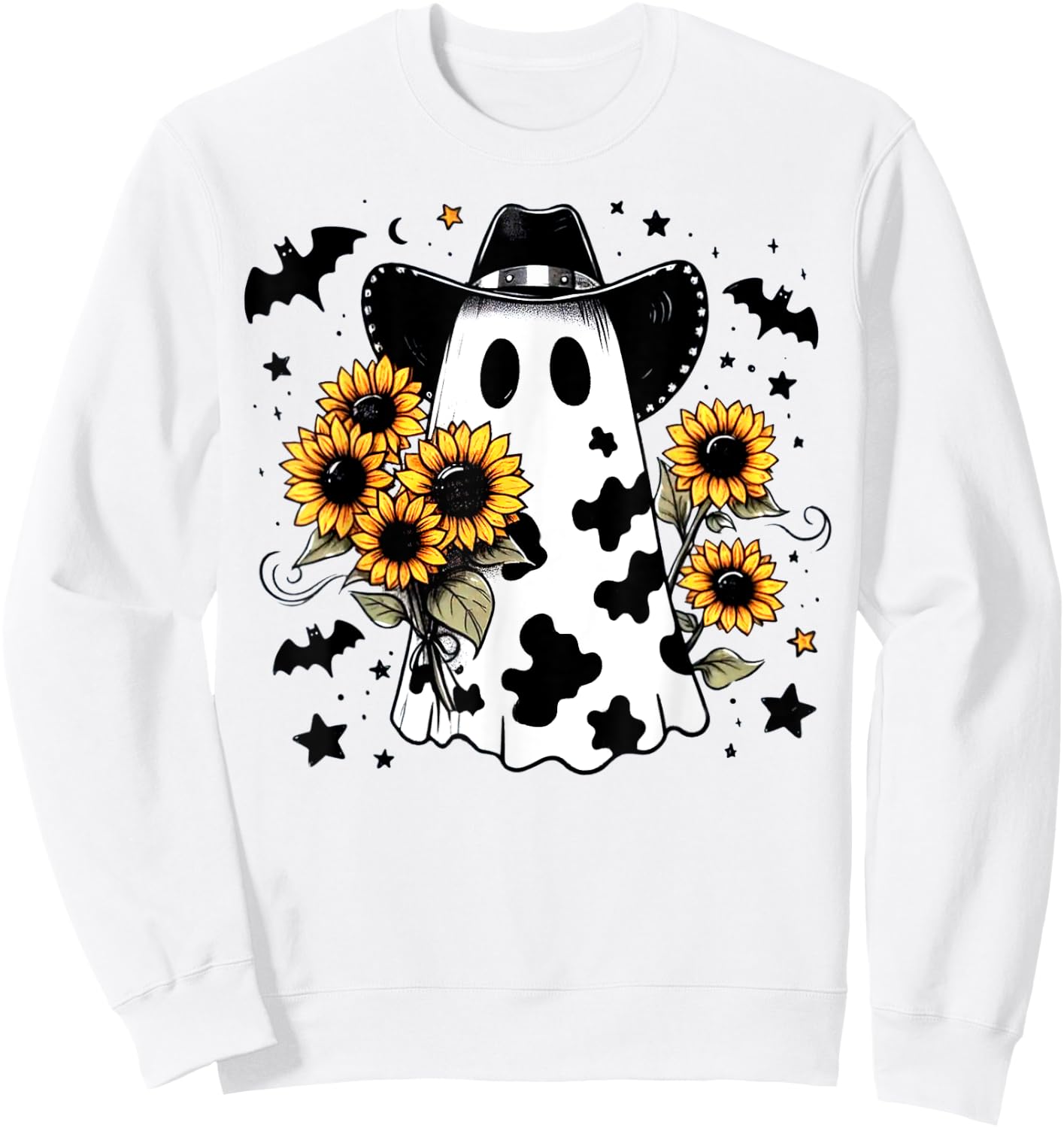 Cute Cowhide Ghost Sunflowers Funny Snarky Boojee Halloween Sweatshirt - Sweatshirt | White