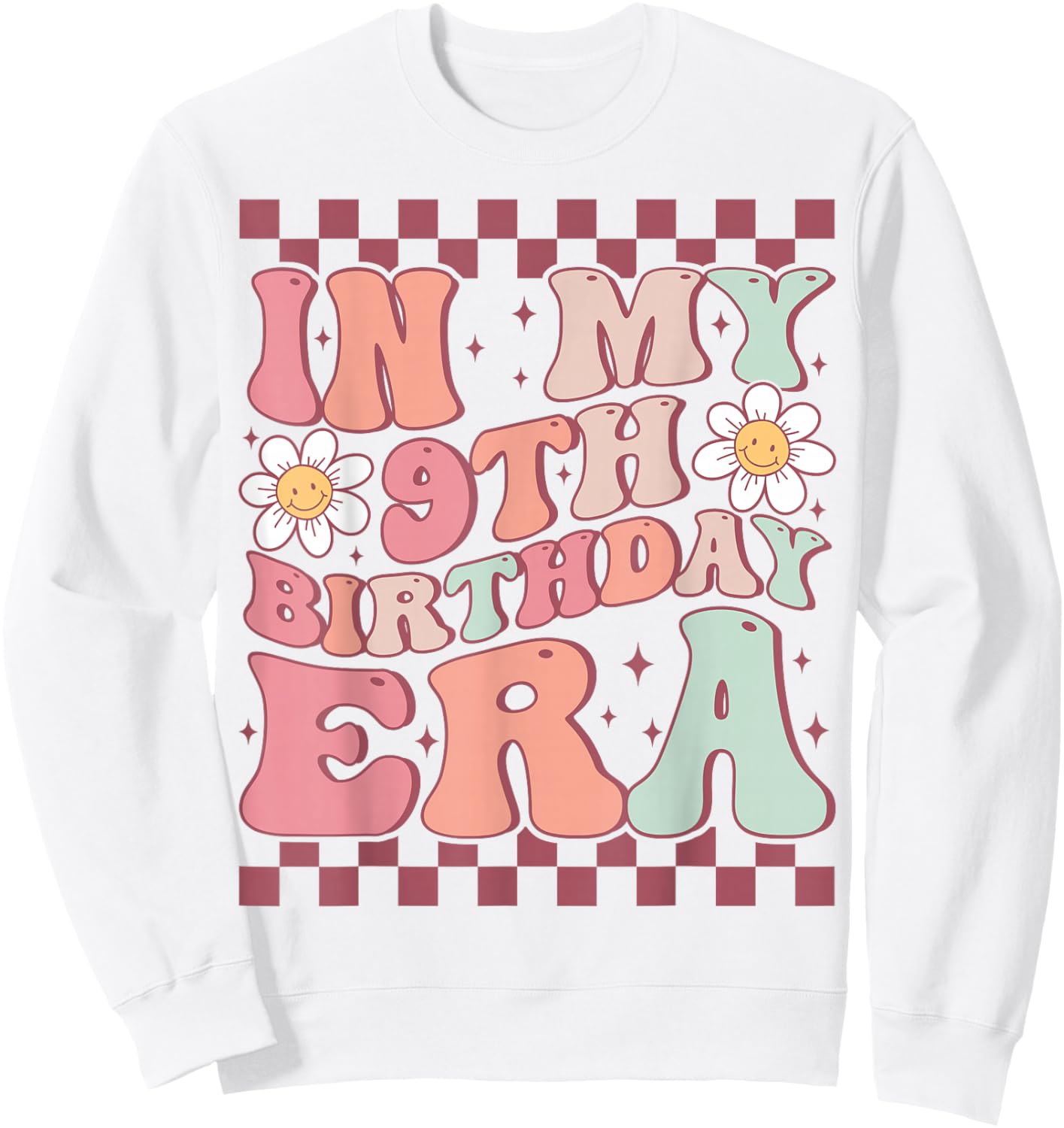 In My 9th Birthday Era Cute Daisy Groovy 9th Birthday Party Sweatshirt - Sweatshirt | White