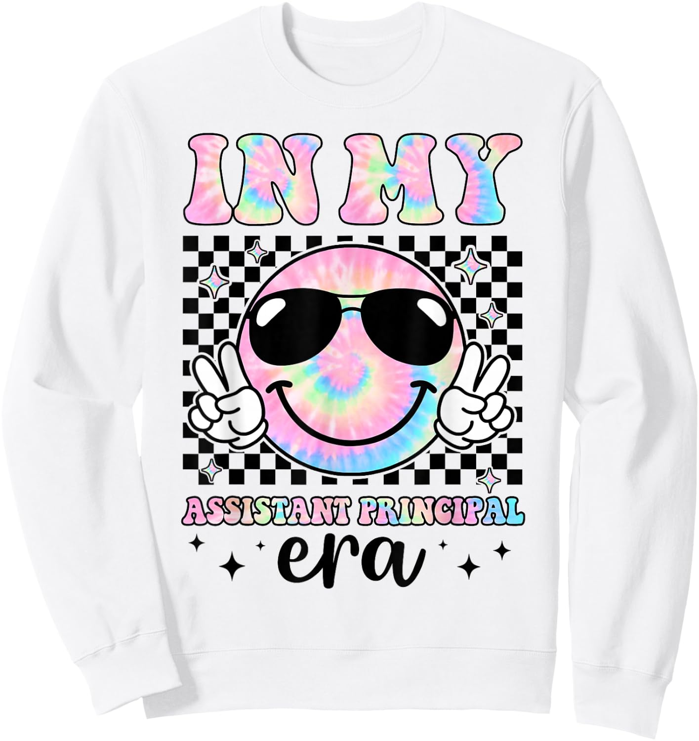 In My Assistant Principal Era Groovy Tie Dye Back To School Sweatshirt - Sweatshirt | White