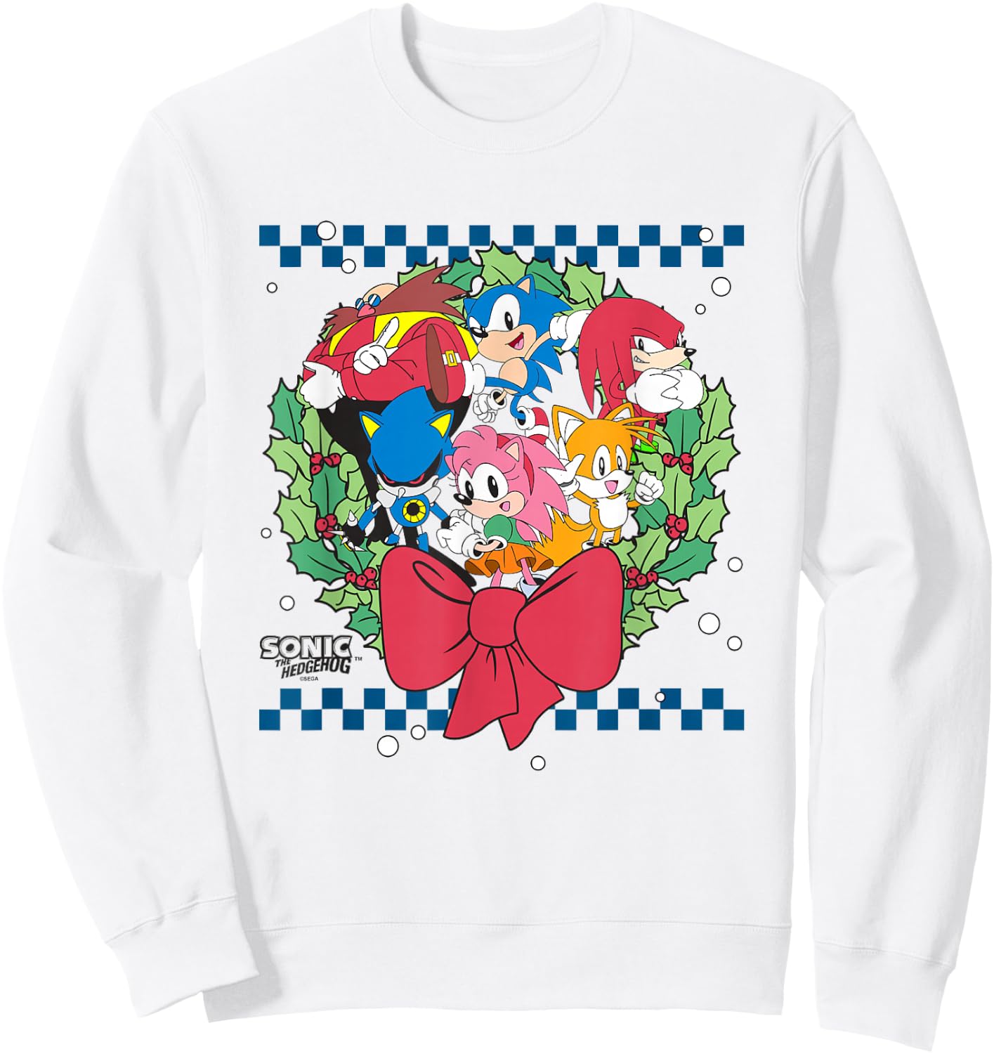 Sonic The Hedgehog Christmas Wreath Group Shot Chest Logo Sweatshirt - Sweatshirt | White