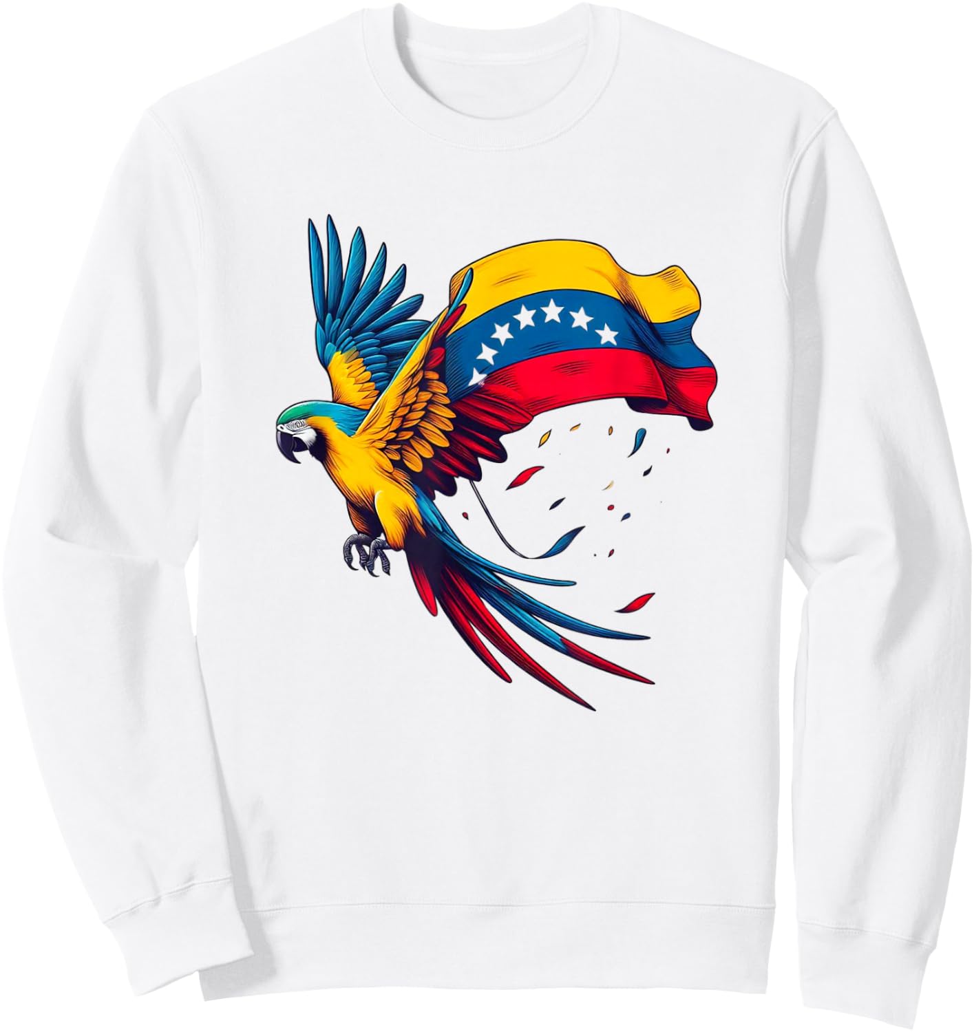 Venezuela 7 Stars Flag with Guacamaya Sweatshirt - Sweatshirt | White