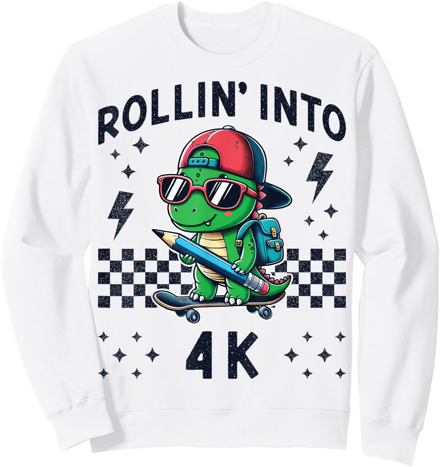 Rollin Into 4K Dinosaur Skateboard Im Ready for 4K Kid Funny Sweatshirt - Sweatshirt | White