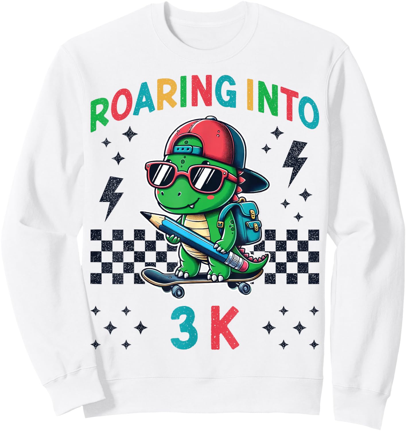 Roaring Into 3K Dinosaur First Day of K3 Kid Im Ready for 3K Sweatshirt - Sweatshirt | White