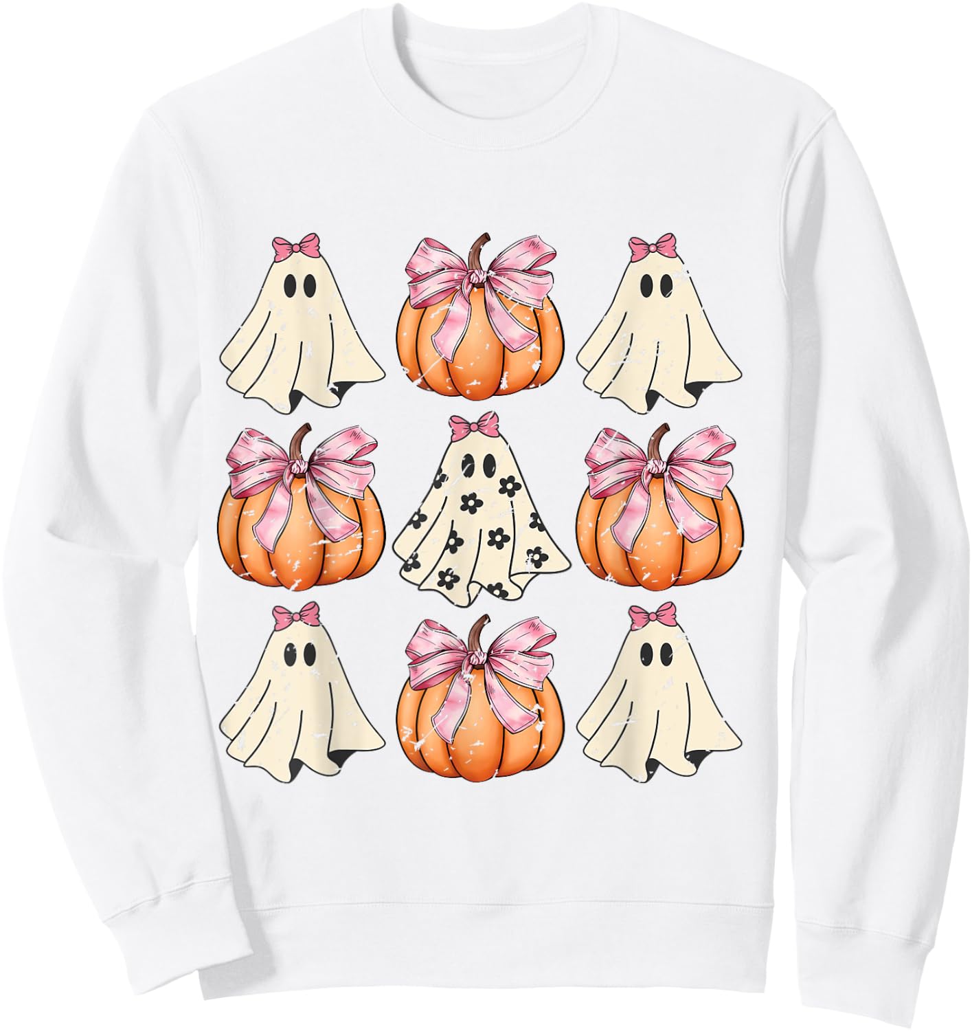 Cute Coquette Aesthetic Halloween Spooky Ghosts Pumpkins Sweatshirt - Sweatshirt | White