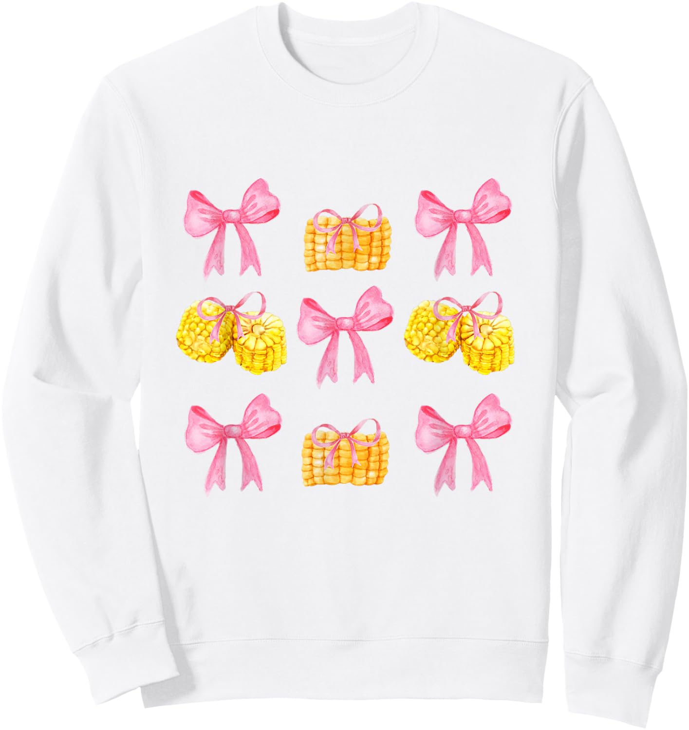 Pink Bows Cute Coquette corn y2k Clean Girl Aesthetic Sweatshirt - Sweatshirt | White