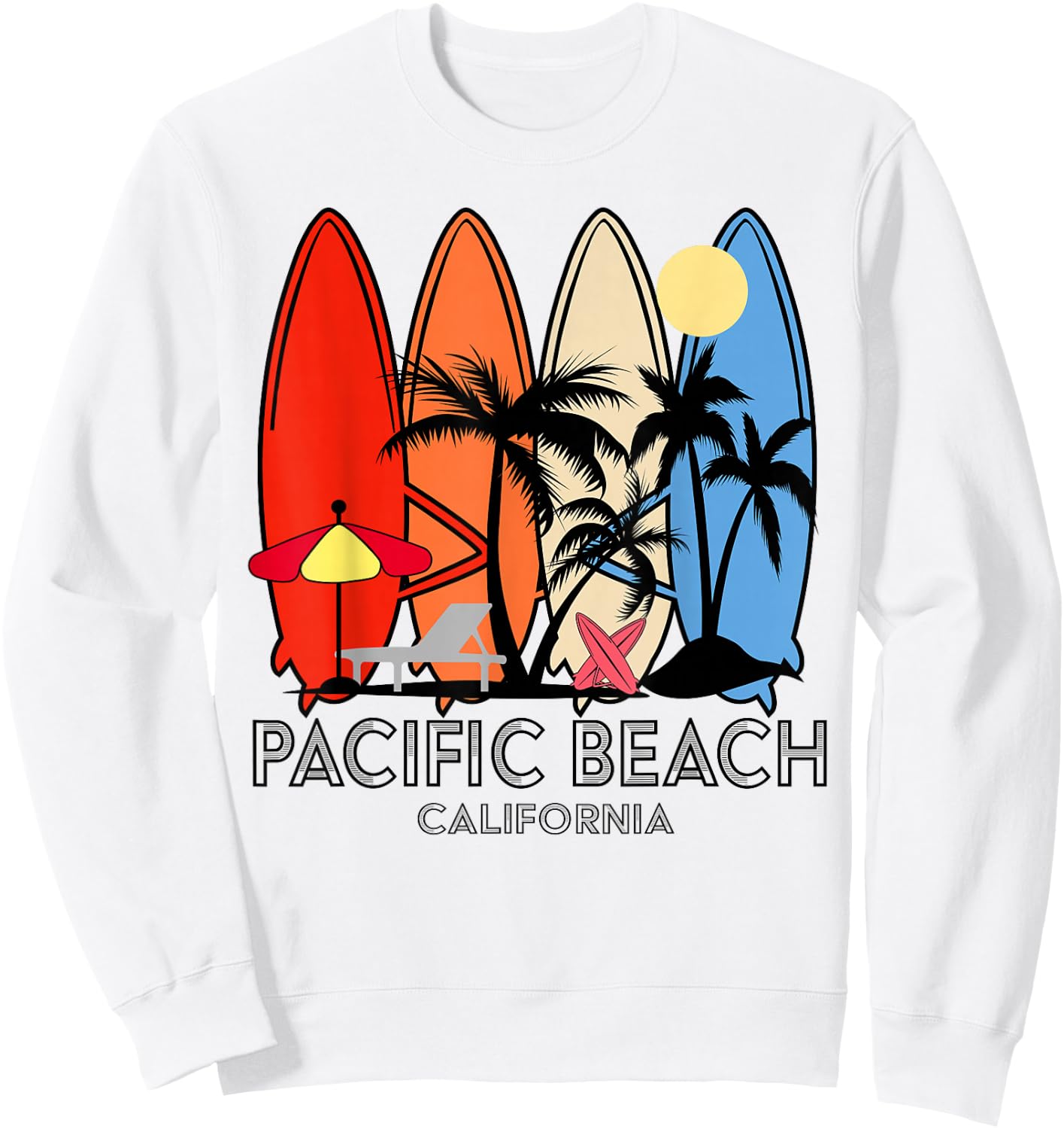 Pacific Beach California Retro Surfboard Vintage Sweatshirt - Sweatshirt | White