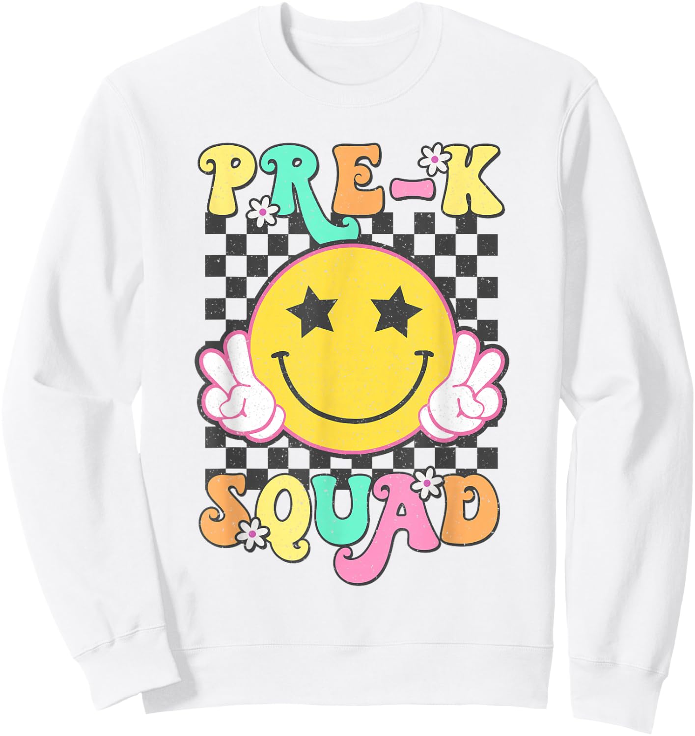 Pre-K Squad Smile Retro Back To School Sweatshirt - Sweatshirt | White