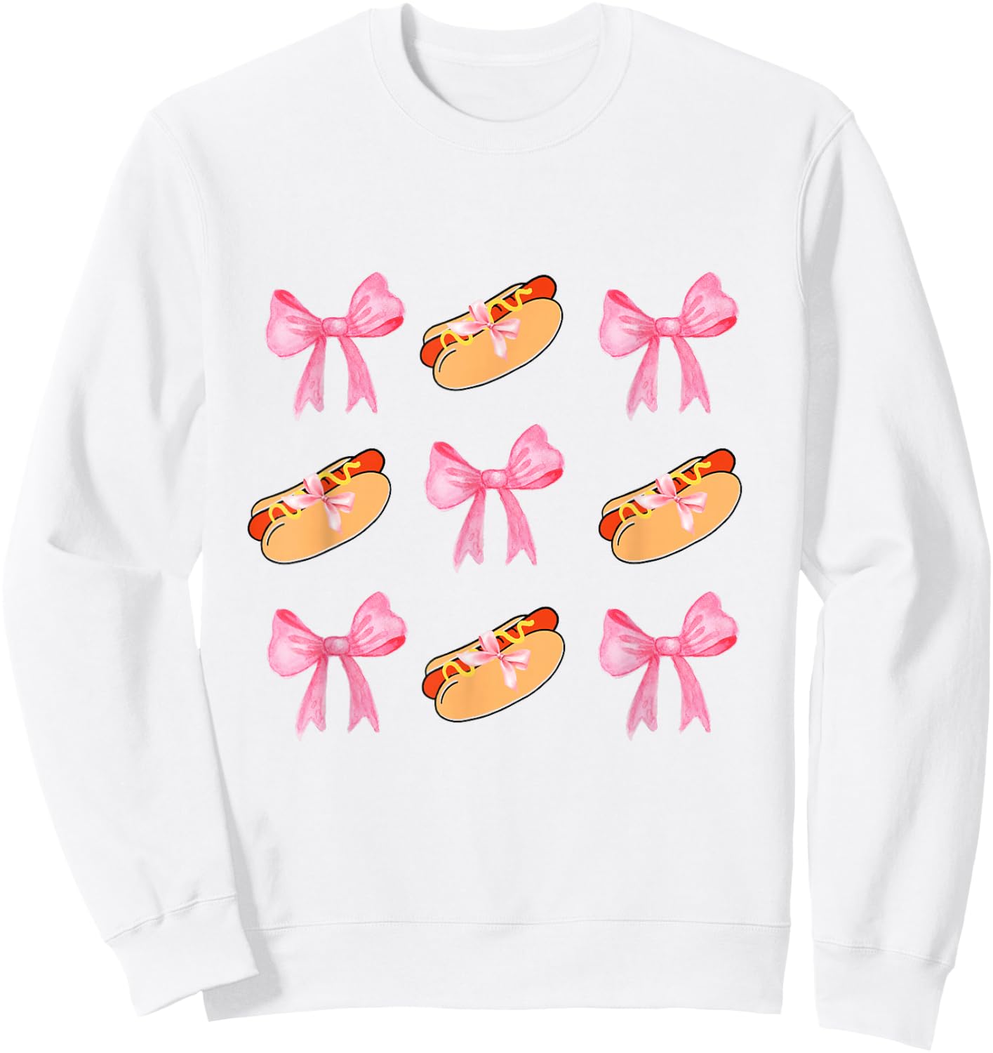 Pink Bows Cute Coquette hotdog y2k Girl Aesthetic Sweatshirt - Sweatshirt | White