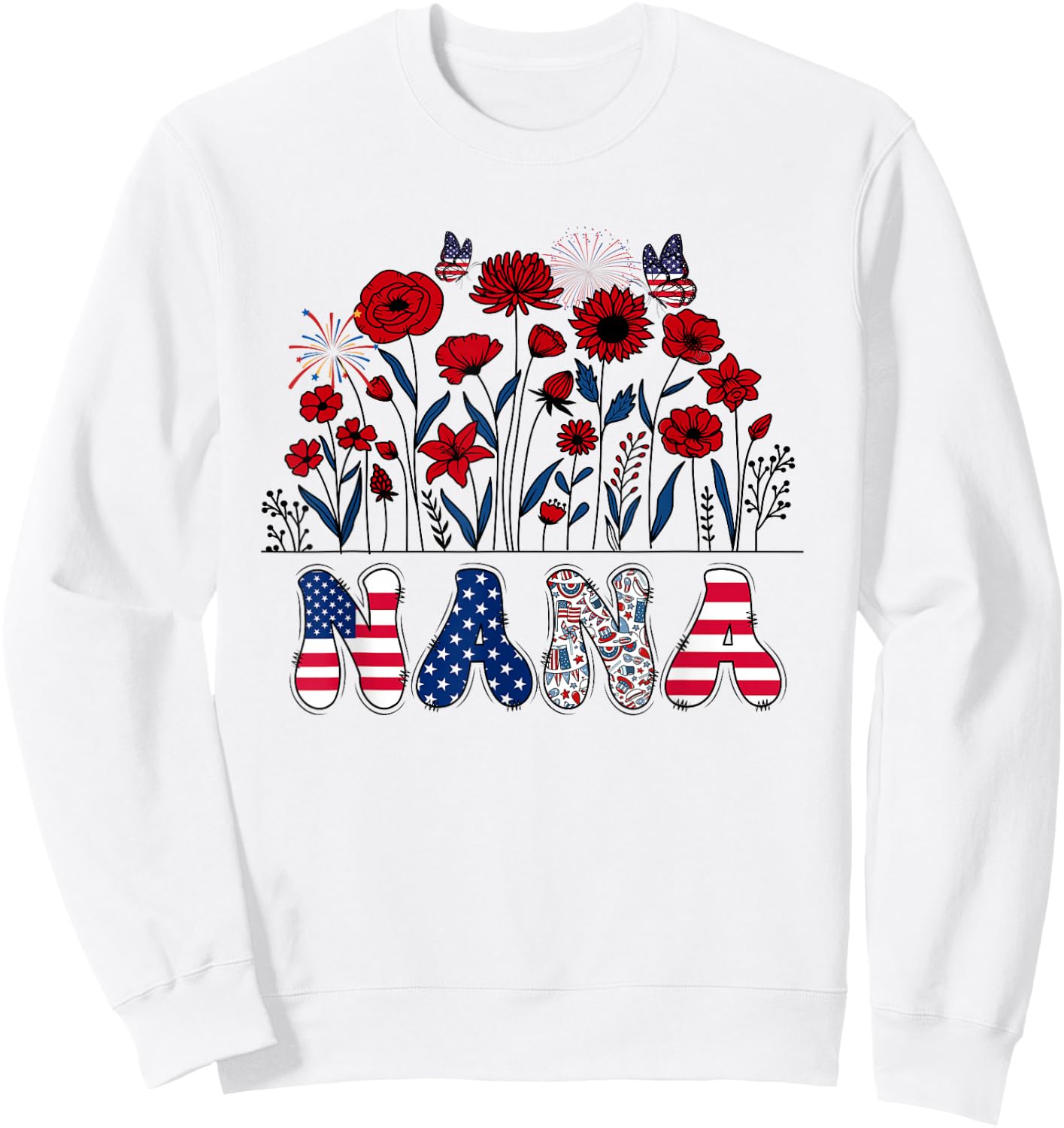 Groovy Nana 4th of July Patriotic Floral Women Mother's Day Sweatshirt - Sweatshirt | White