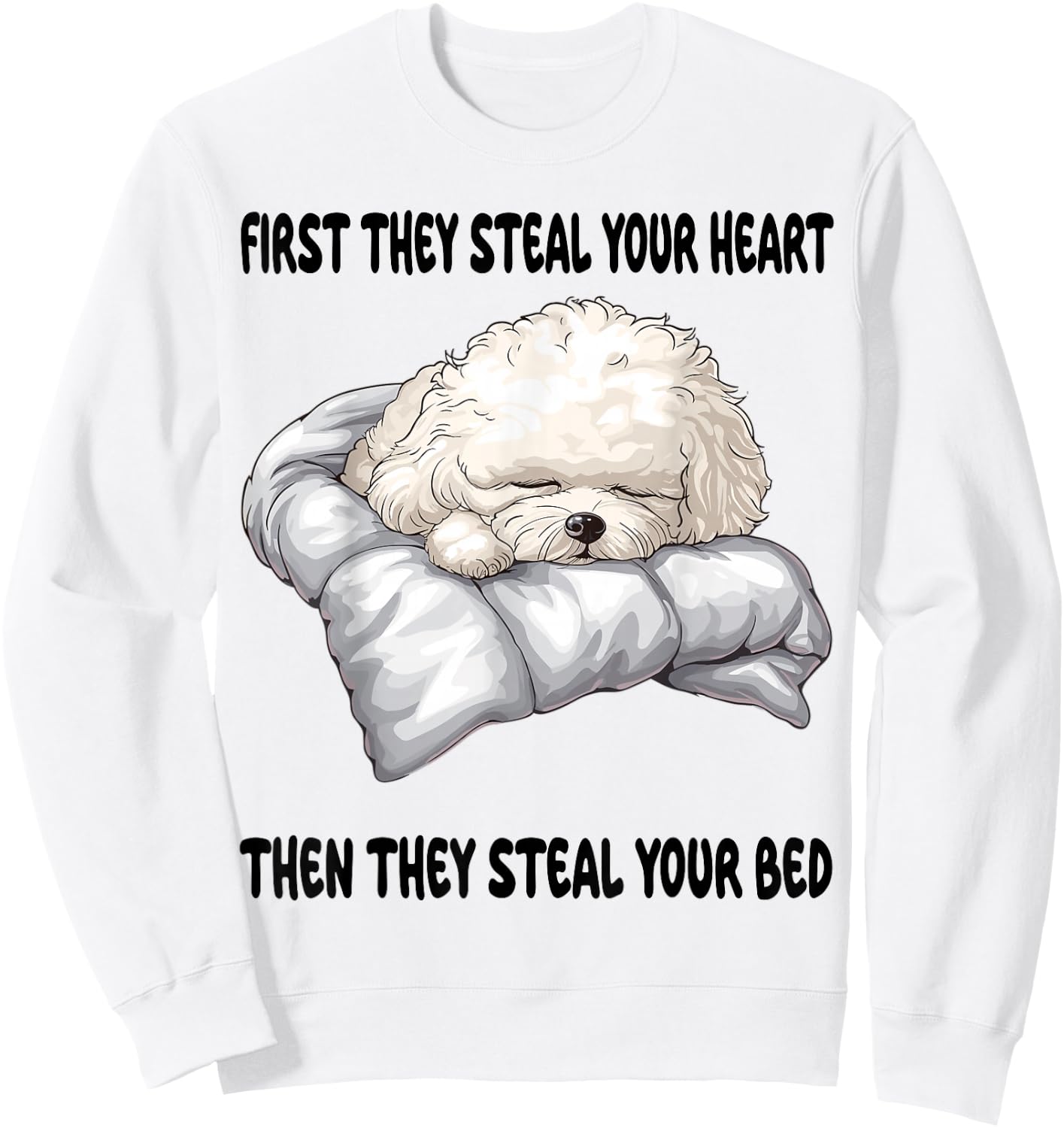Bichon Frise Sleeping Pajamas Nightgown Sweatshirt - Sweatshirt | White