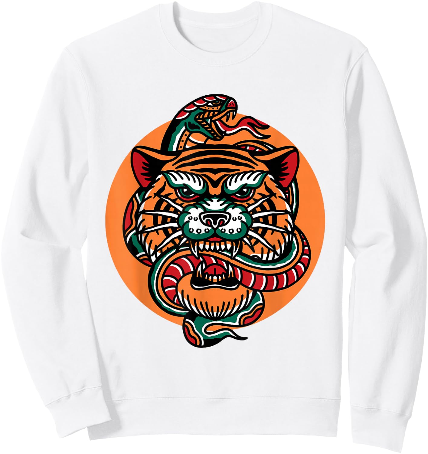 Tiger Snake Traditional Tattoo Flash Alternative Edgy Trendy Sweatshirt - Sweatshirt | White