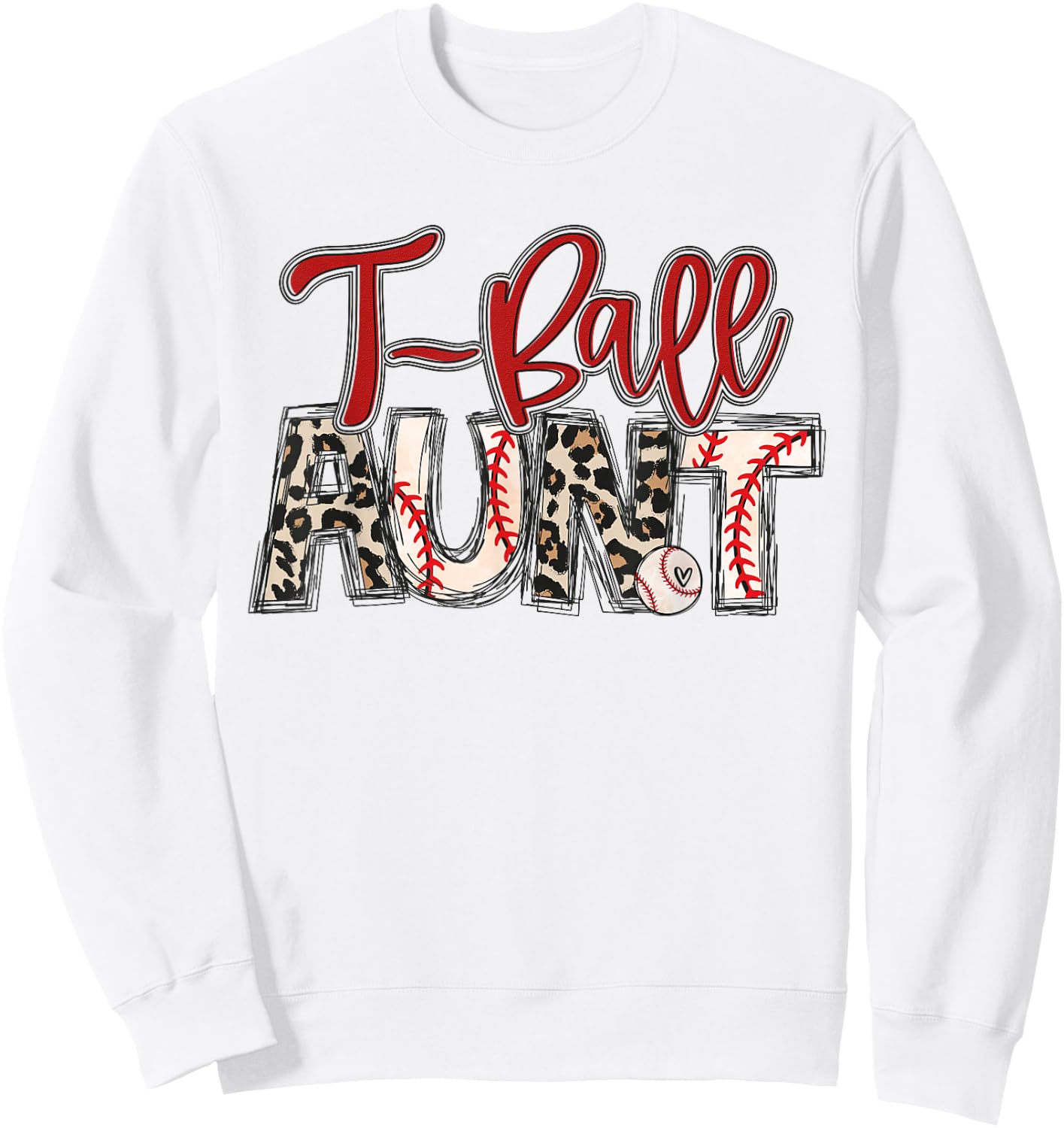 T-Ball Aunt Leopard Red T-Ball Auntie Family T-Ball Player Sweatshirt - Sweatshirt | White