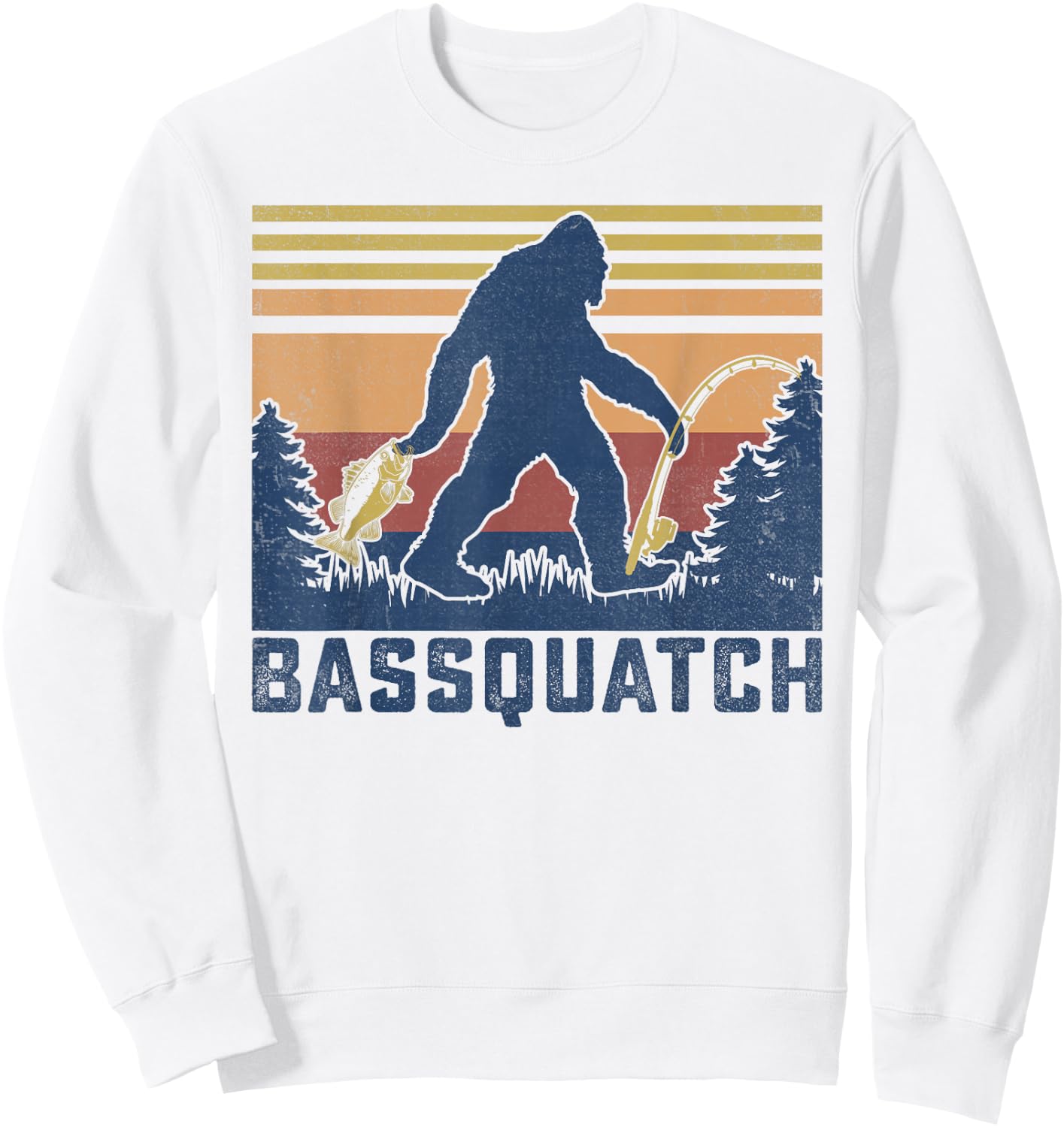 Retro Vintage Outdoor Fish Bassquatch Funny Fishing Sweatshirt - Sweatshirt | White