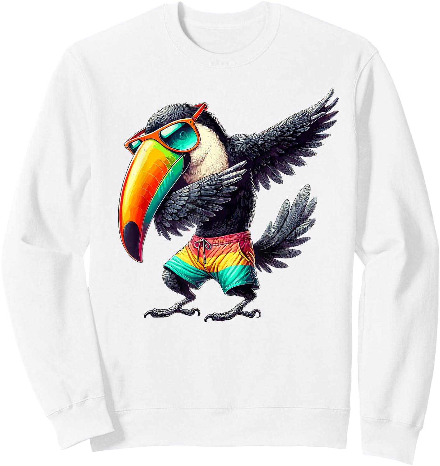 Toucan Dabbing, Swimming Pool, Beach Vacation, Tropical Bird Sweatshirt - Sweatshirt | White