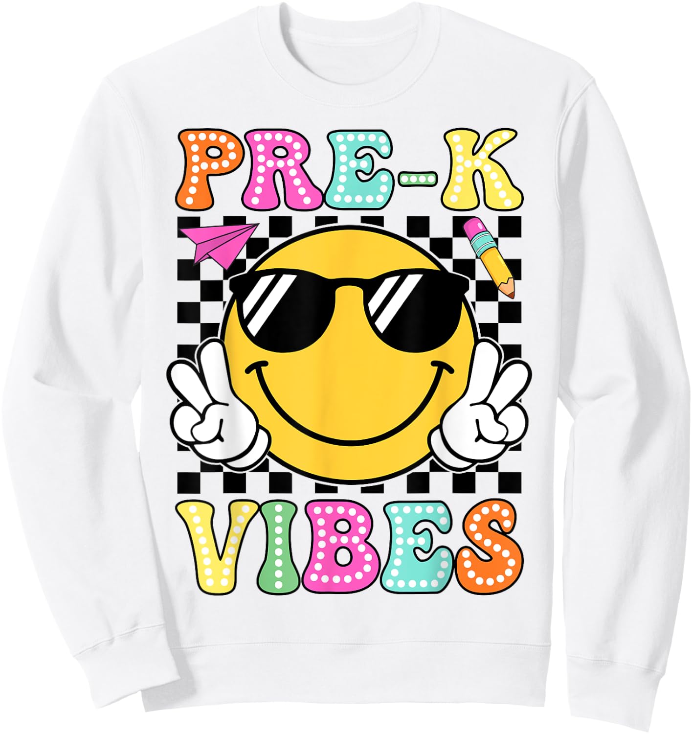 Pre-K Vibes Groovy Back to School Pre-K Teacher Men Women Girls Kids Sweatshirt - Sweatshirt | White