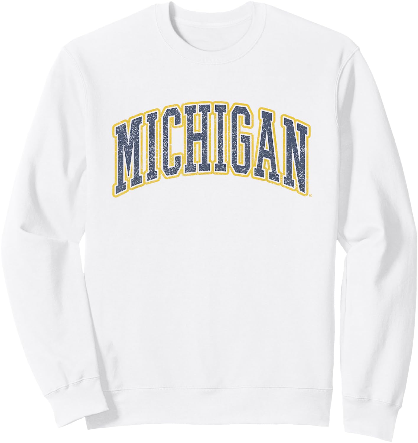 University of Michigan Wolverines U of M Distressed School Sweatshirt - Sweatshirt | White