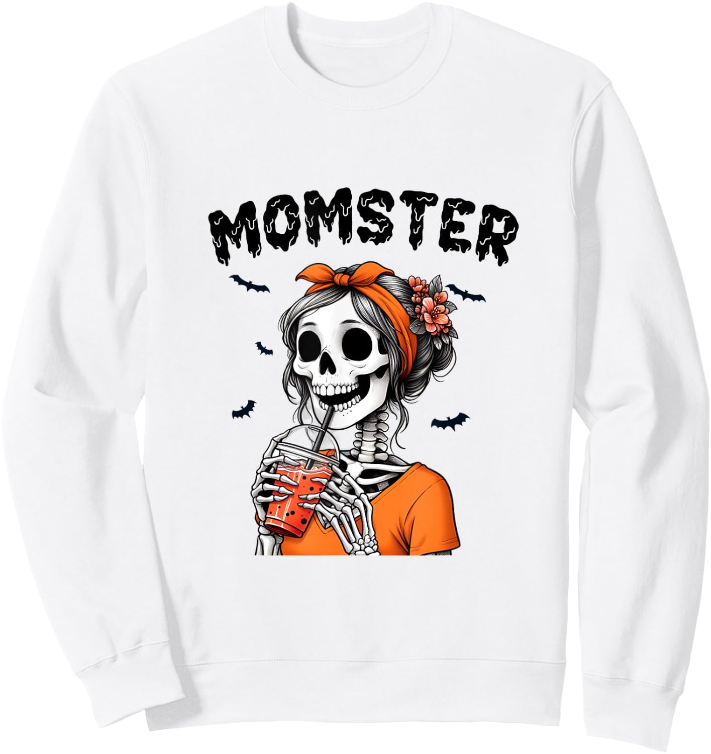 Momster Skeleton Woman Coffee Funny Halloween Mom Mama Sweatshirt - Sweatshirt | White