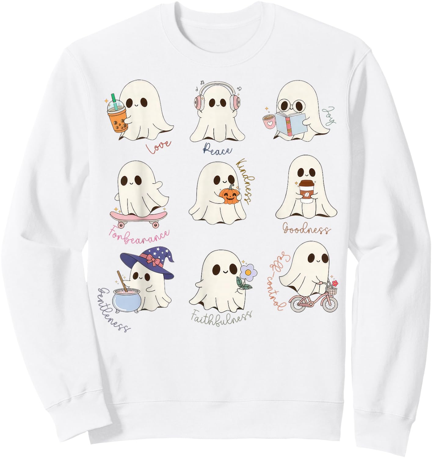 Christian Halloween Fruit Of The Spirit Ghost Faith Bible Sweatshirt - Sweatshirt | White