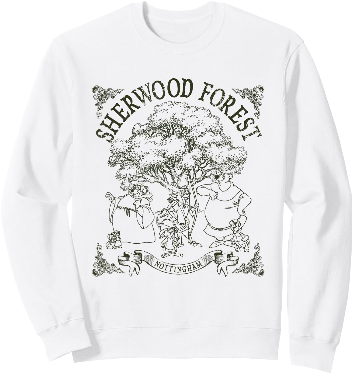 Disney Robin Hood Sherwood Forest Vintage Group Shot Logo Sweatshirt - Sweatshirt | White