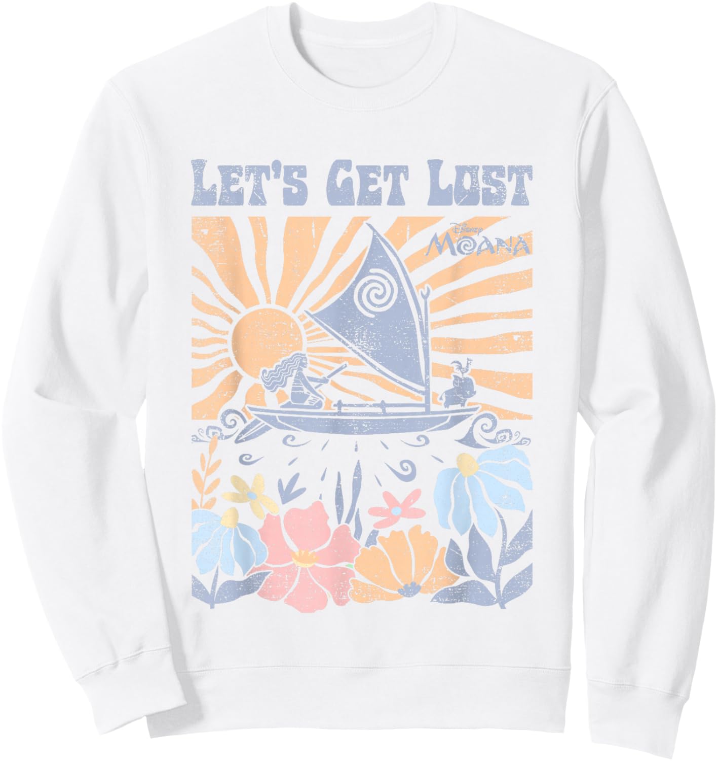 Disney Moana Let's Get Lost Pastel Colors Retro Chest Poster Sweatshirt - Sweatshirt | White