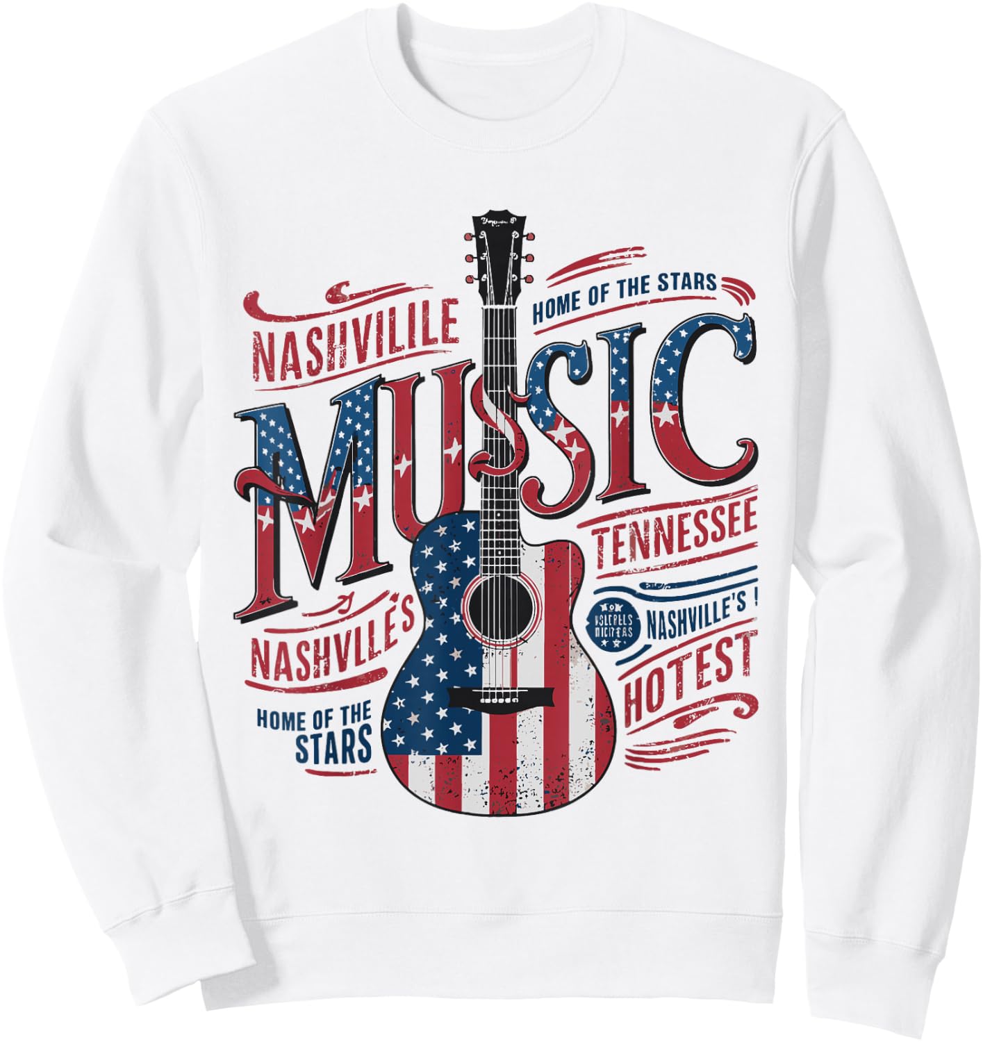 Nashville Music US Flag Guitar Sweatshirt - Sweatshirt | White