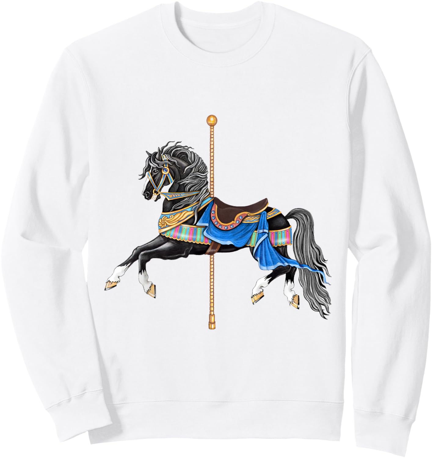Black Stallion Carousel Horse Sweatshirt - Sweatshirt | White
