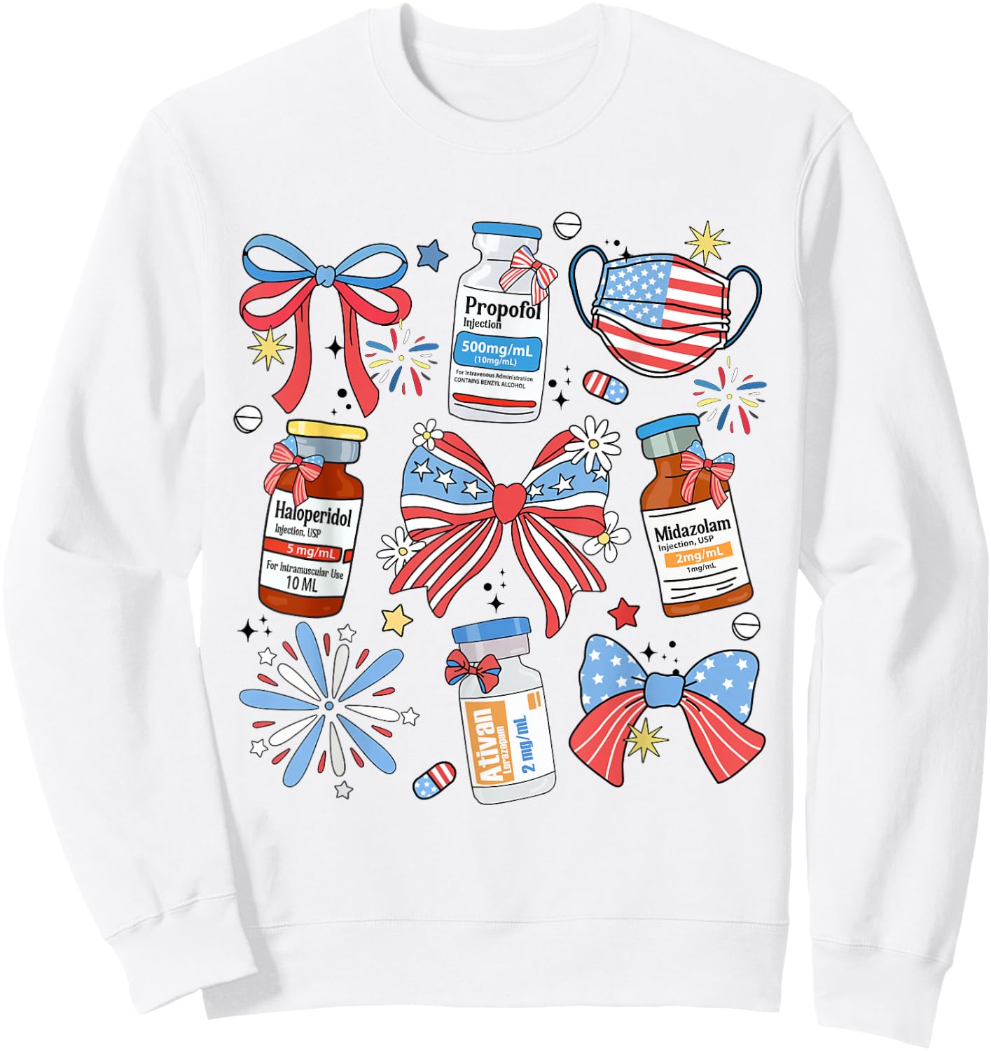 Coquette Bow 4th of July Nurse Girly Pharmacy ICU Nurse CRNA Sweatshirt - Sweatshirt | White
