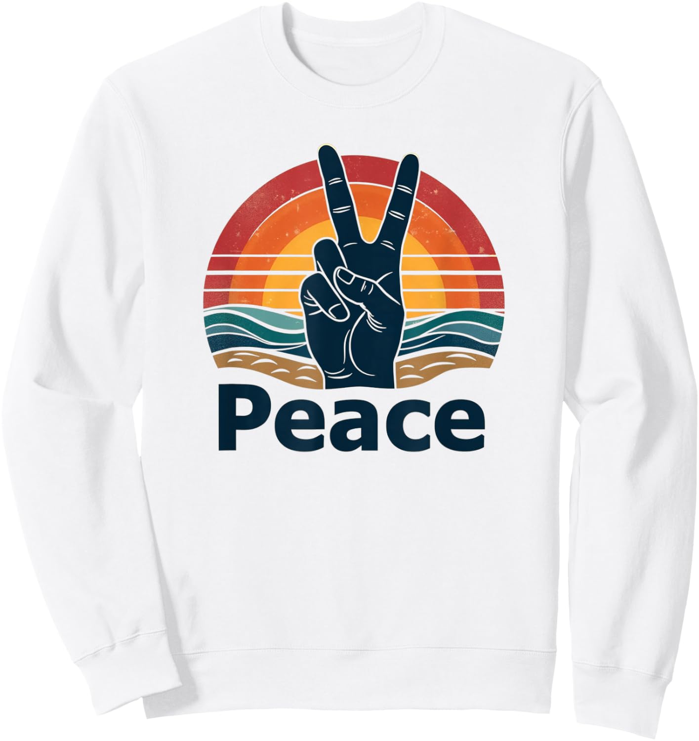 Retro Peace Sign Vintage 70s Hippie Sunrise Bohemian Peace Sweatshirt - Sweatshirt | White