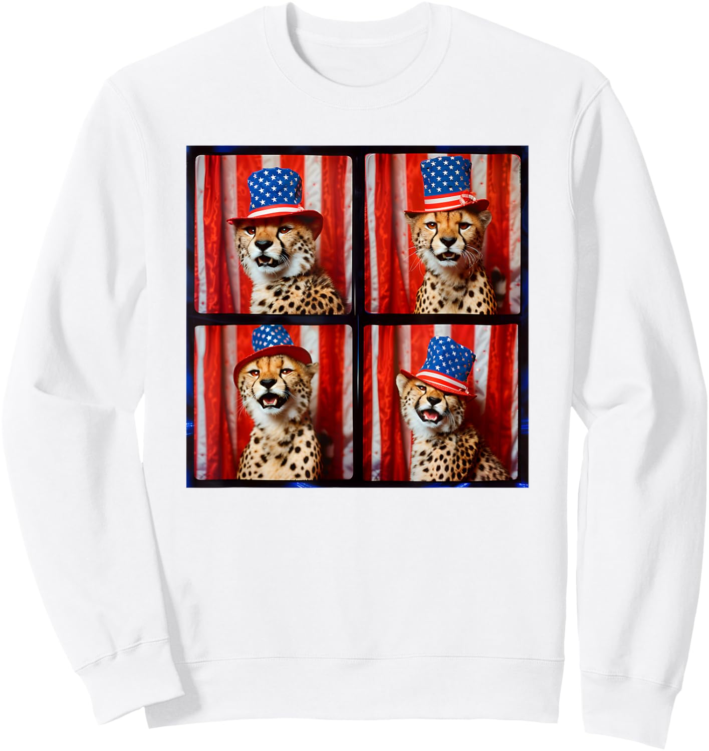 Cheetah Lover Red White Blue Photobooth 4th Of July Animals Sweatshirt - Sweatshirt | White