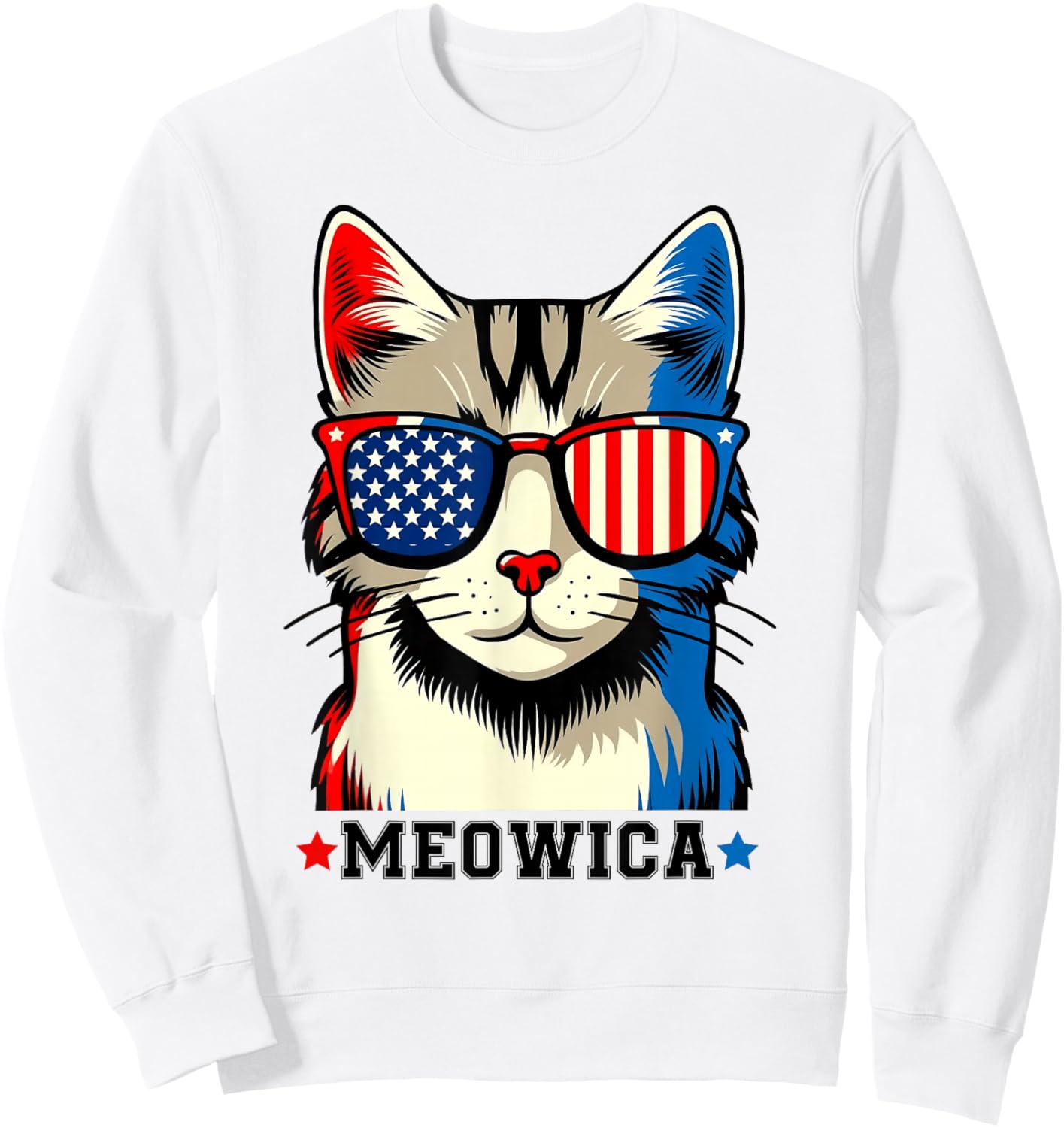Vintage Cat 4th of July USA Flag Meowica Patriotic Sweatshirt - Sweatshirt | White