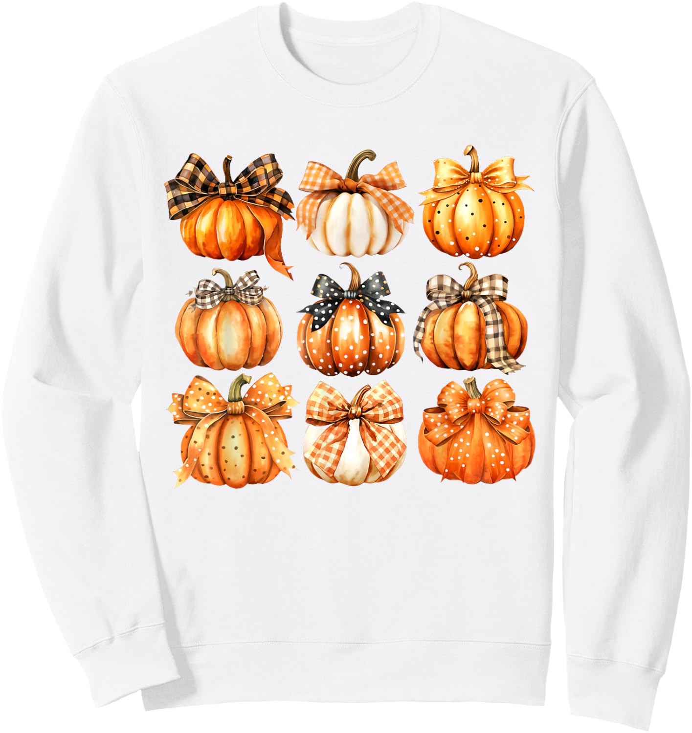 Retro Pumpkin Coquette Bow Fall Autumn Halloween Girl Women Sweatshirt - Sweatshirt | White