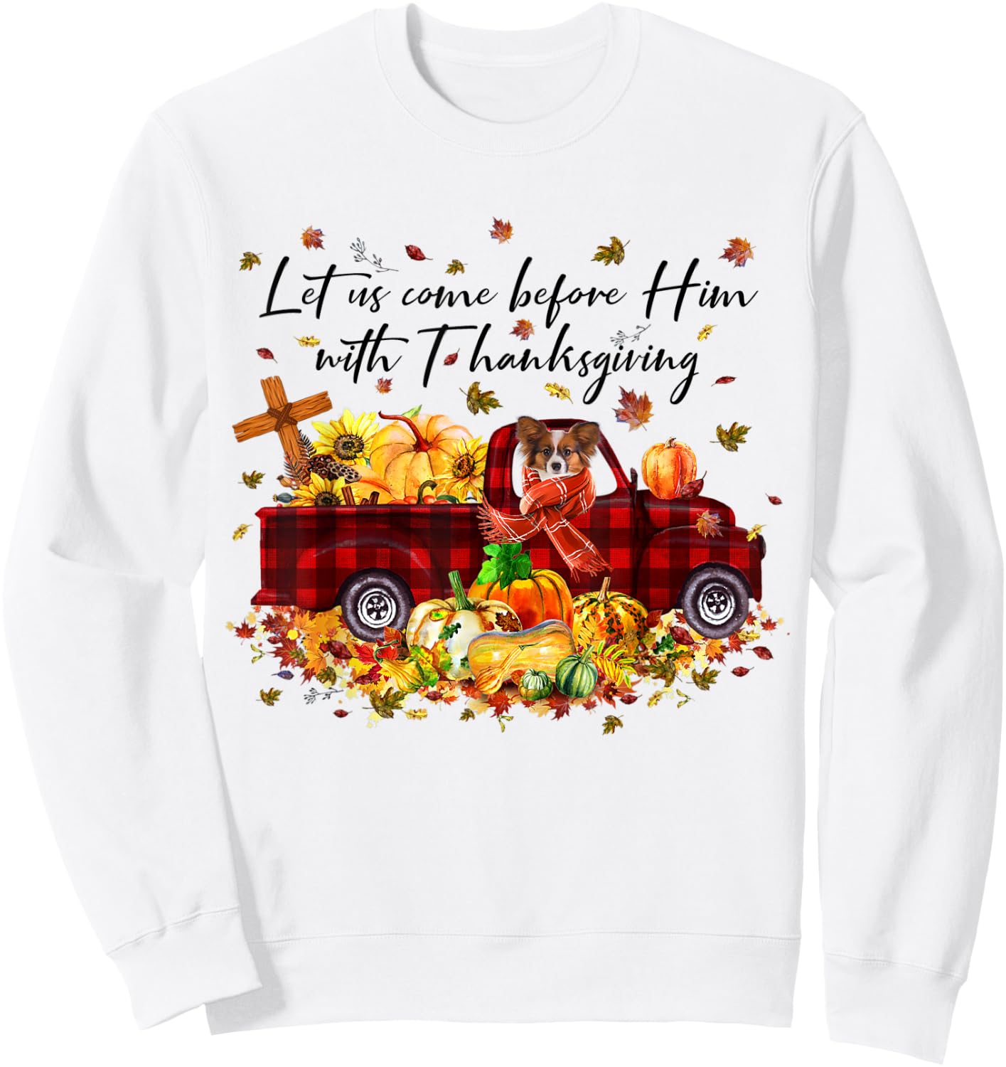 Papillon Pumpkin Vintage Truck Thanksgiving Funny Halloween Sweatshirt - Sweatshirt | White