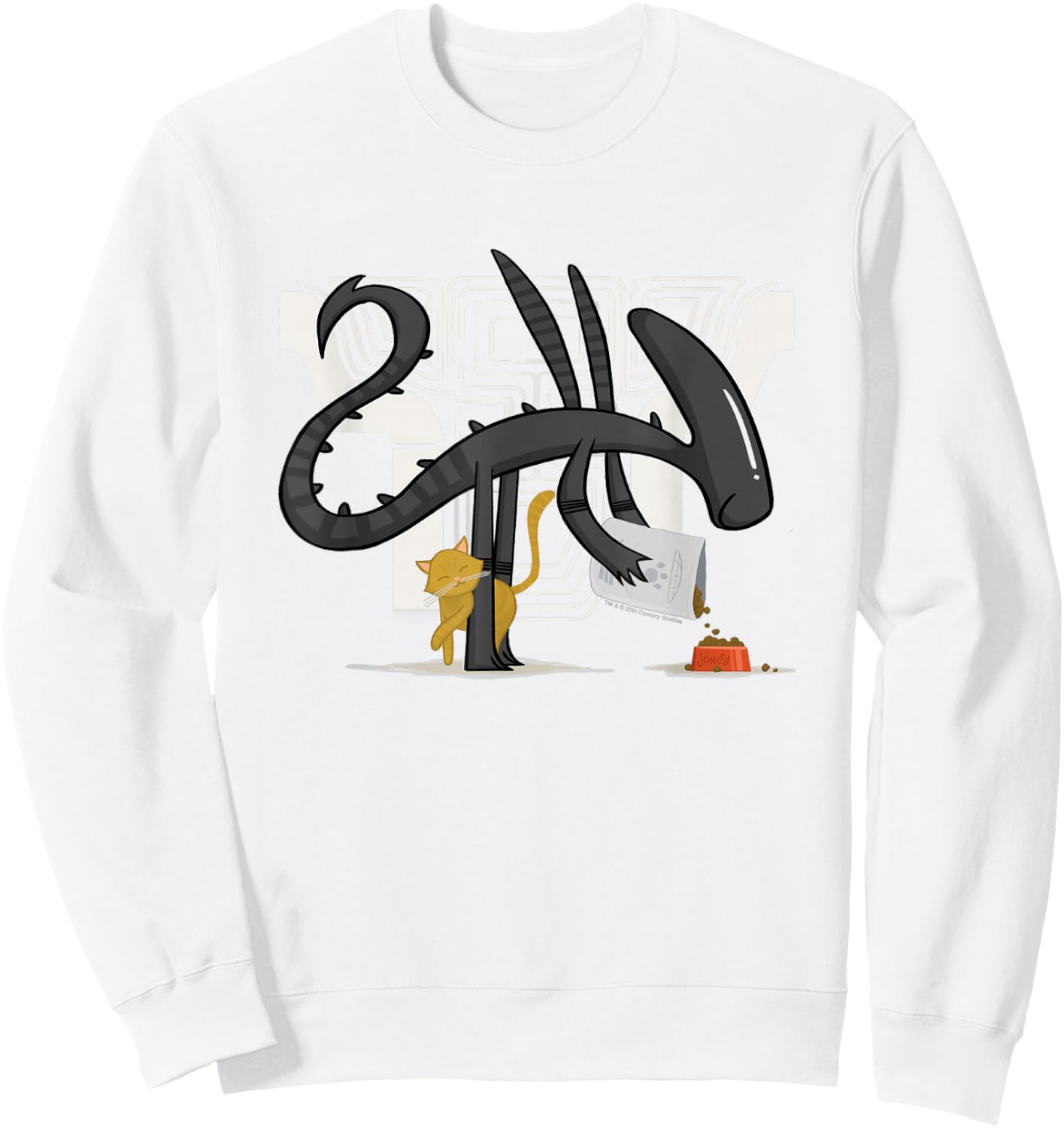 Aliens Cute Animated Xenomorph Feeding Cat Big Chest Logo Sweatshirt - Sweatshirt | White