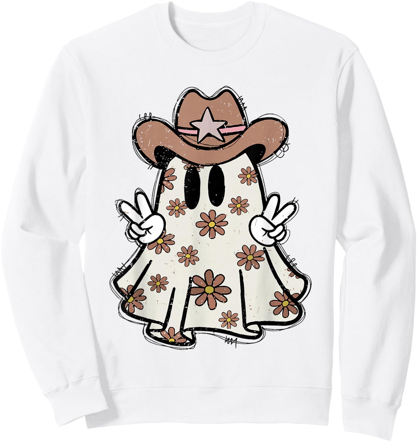 Retro Western Halloween Cowboy Ghost Howdy Cowgirl Ghost Boo Sweatshirt - Sweatshirt | White