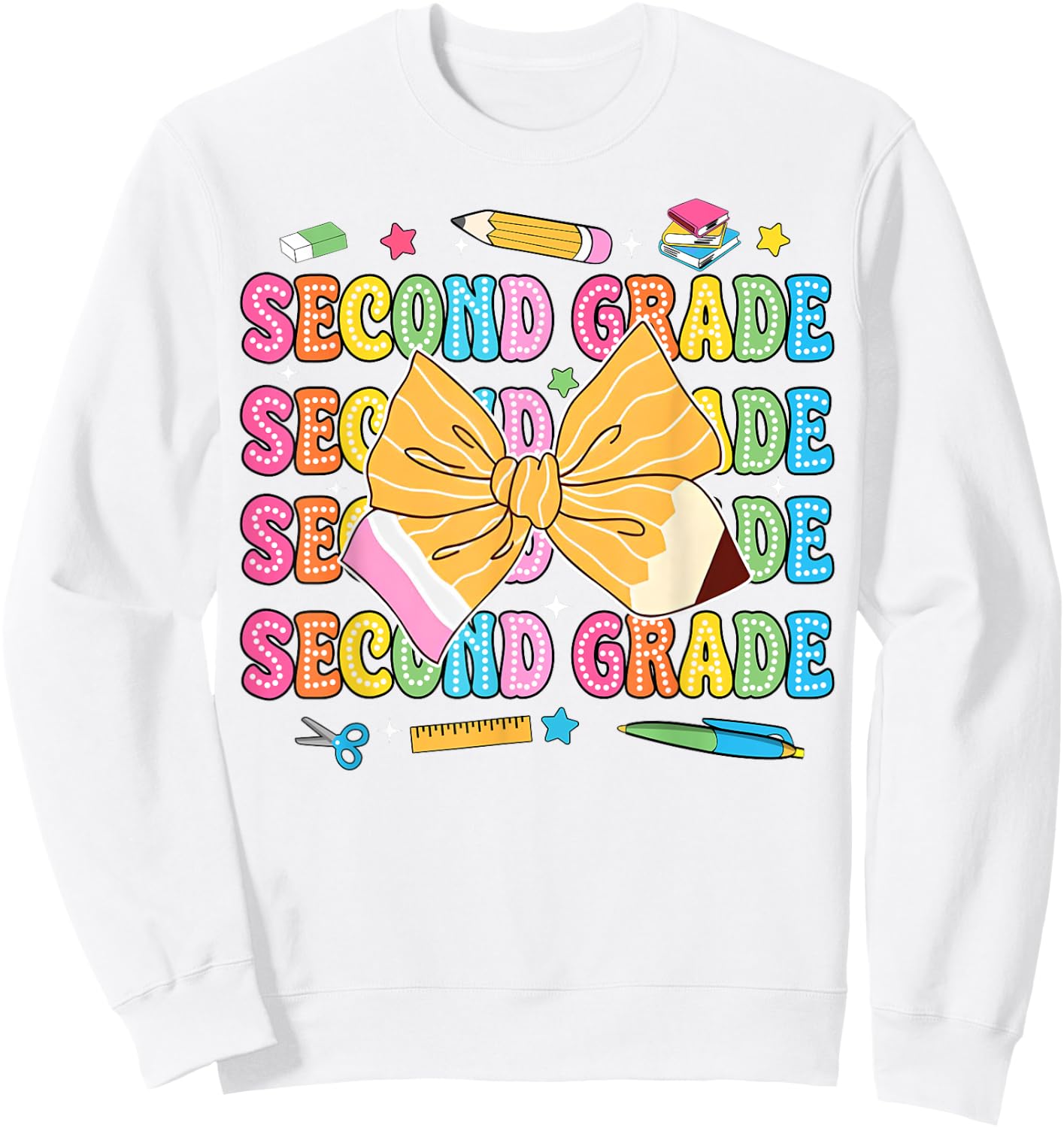 2nd Grade Teacher Pencil Coquette Bow Back To School Sweatshirt - Sweatshirt | White
