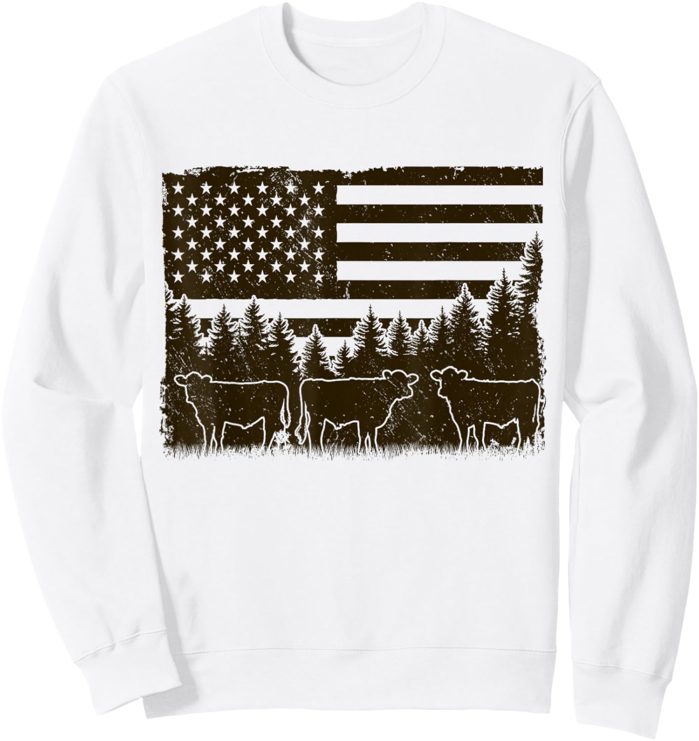 Black Angus Cow 4th of July USA Patriotic Cattle Farmer Sweatshirt - Sweatshirt | White